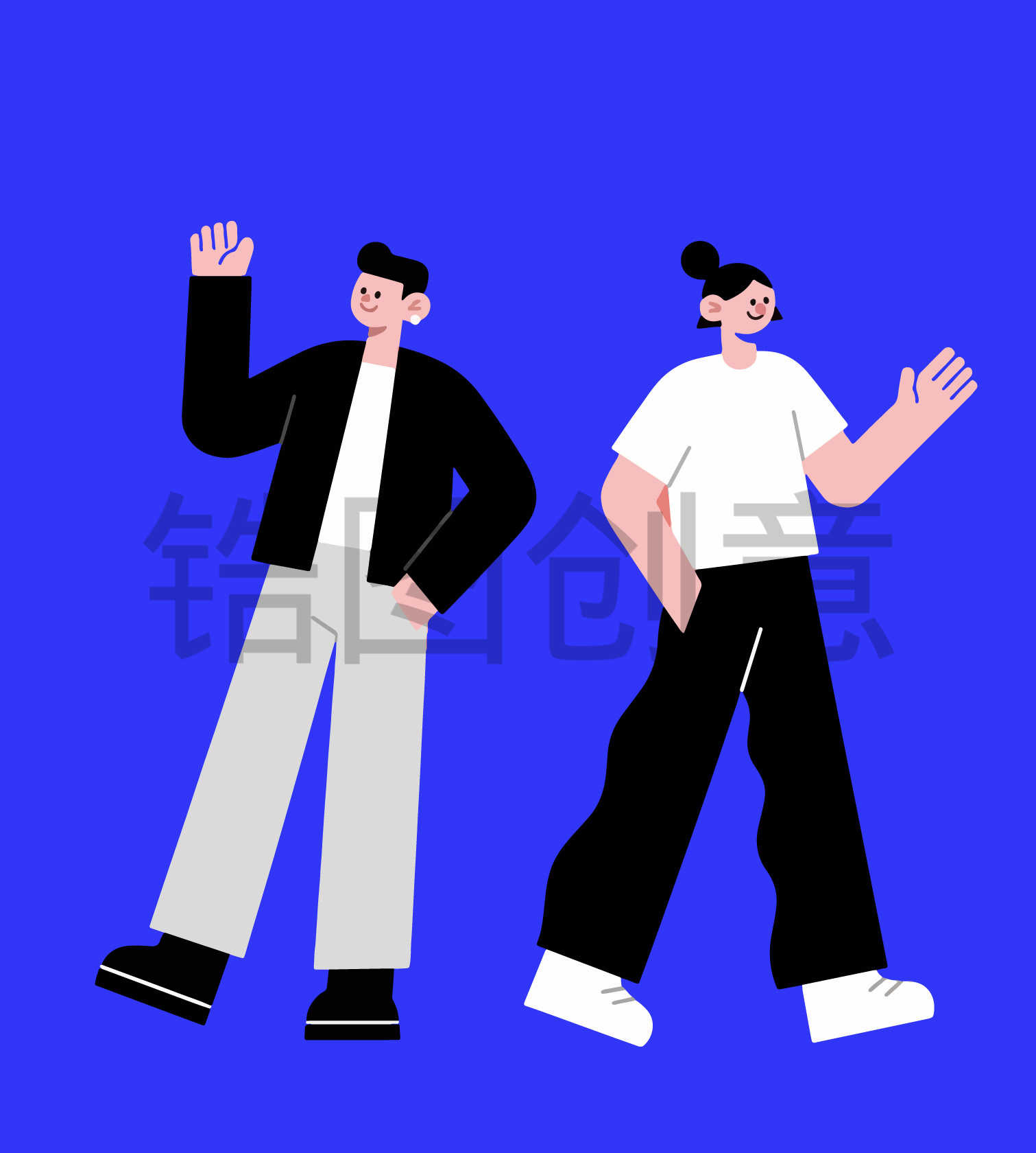卡通系列-扁平插画潮流年轻活力人物贴纸元素