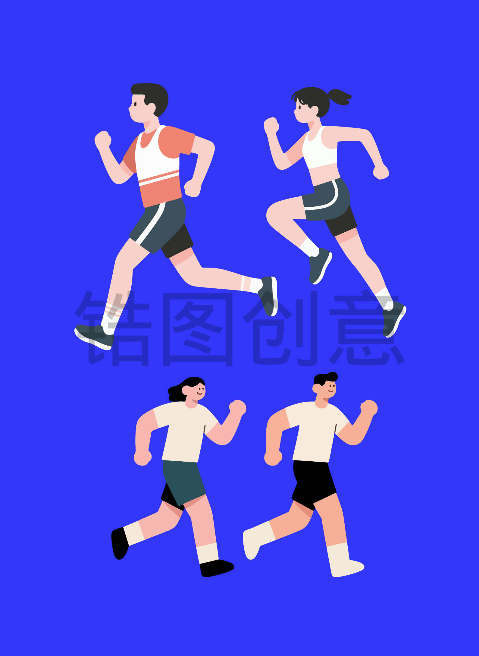 卡通系列-扁平插画运动跑步人物