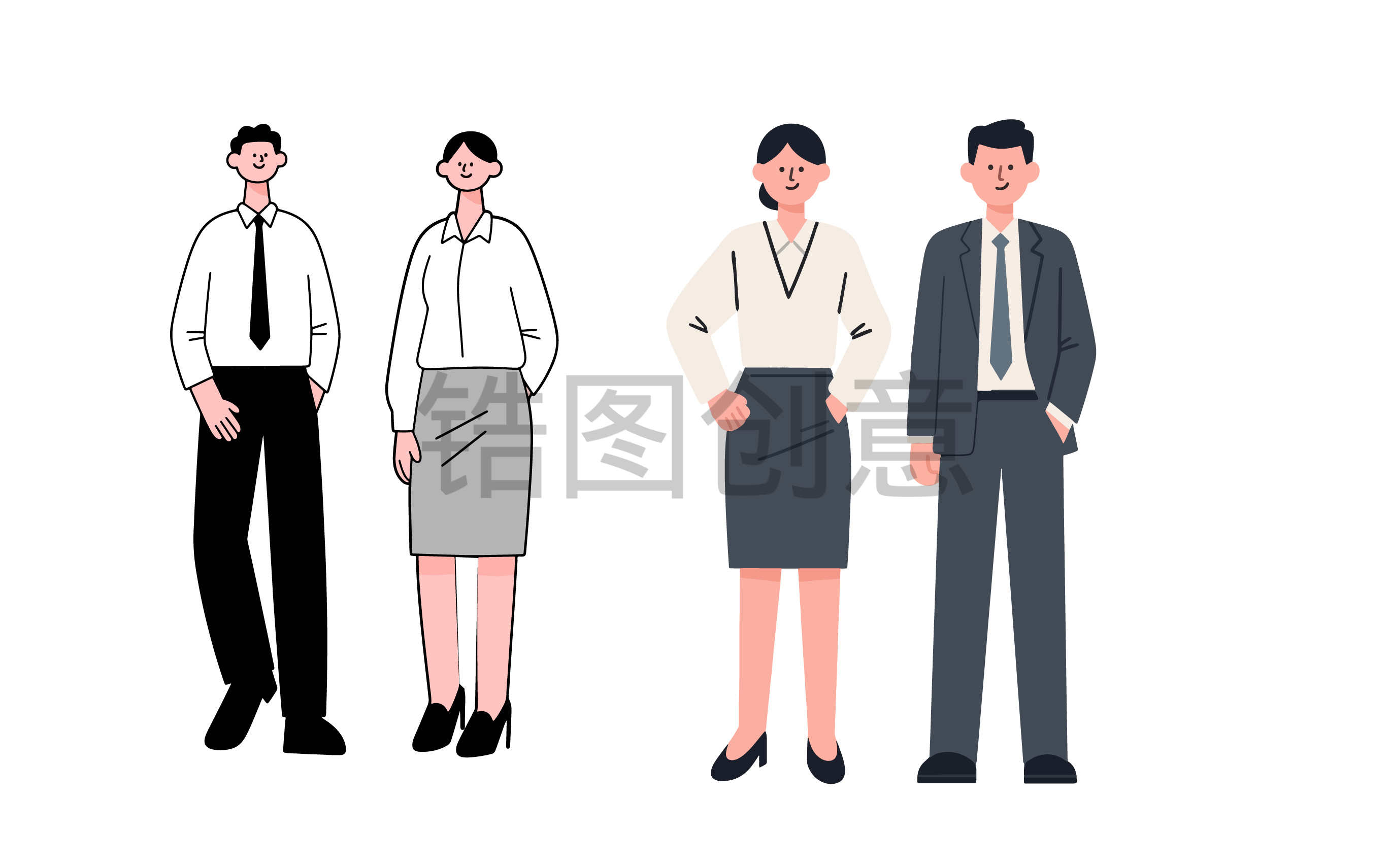 卡通系列-插画卡通职场西装人物贴纸卡通系列eps文件