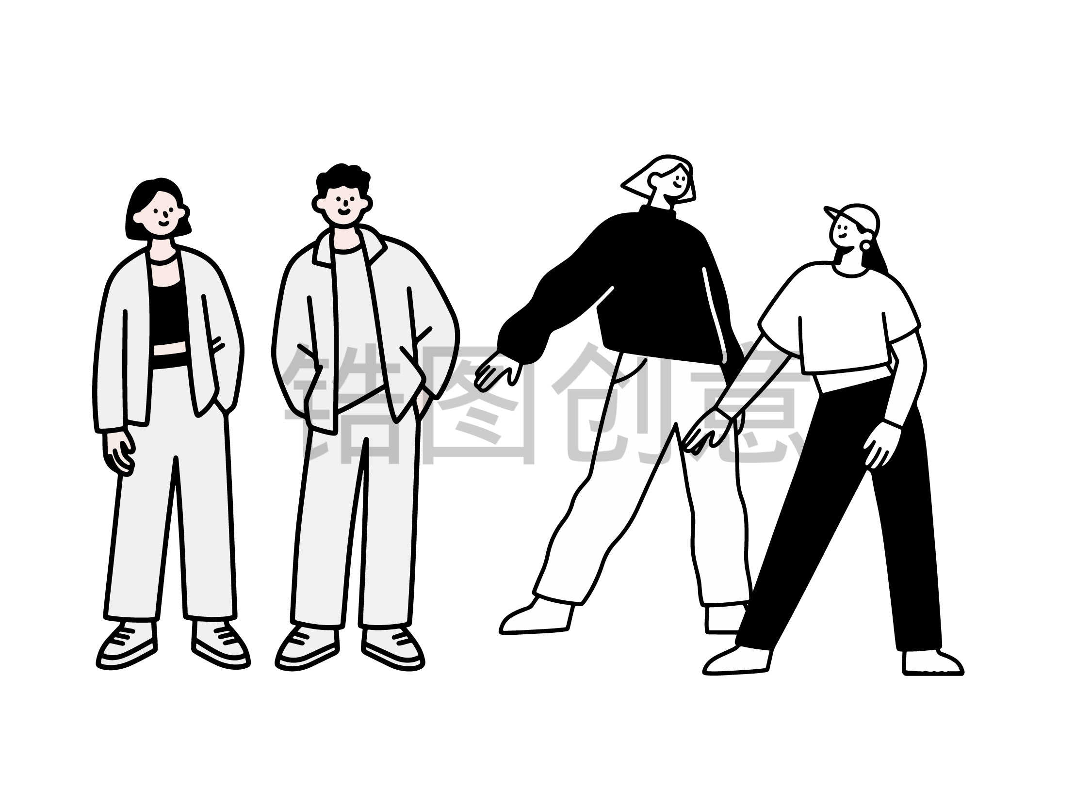 卡通系列-扁平插画潮流年轻活力人物贴纸元素