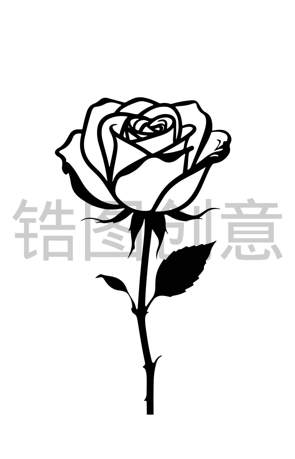 植物系列-扁平玫瑰花线稿剪影情人节母亲节元素
