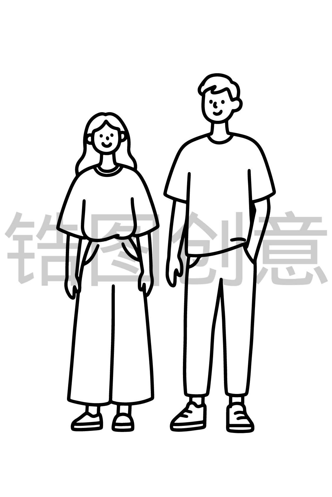 镐图创意-情侣男人女人人物线条线稿轮廓元素
