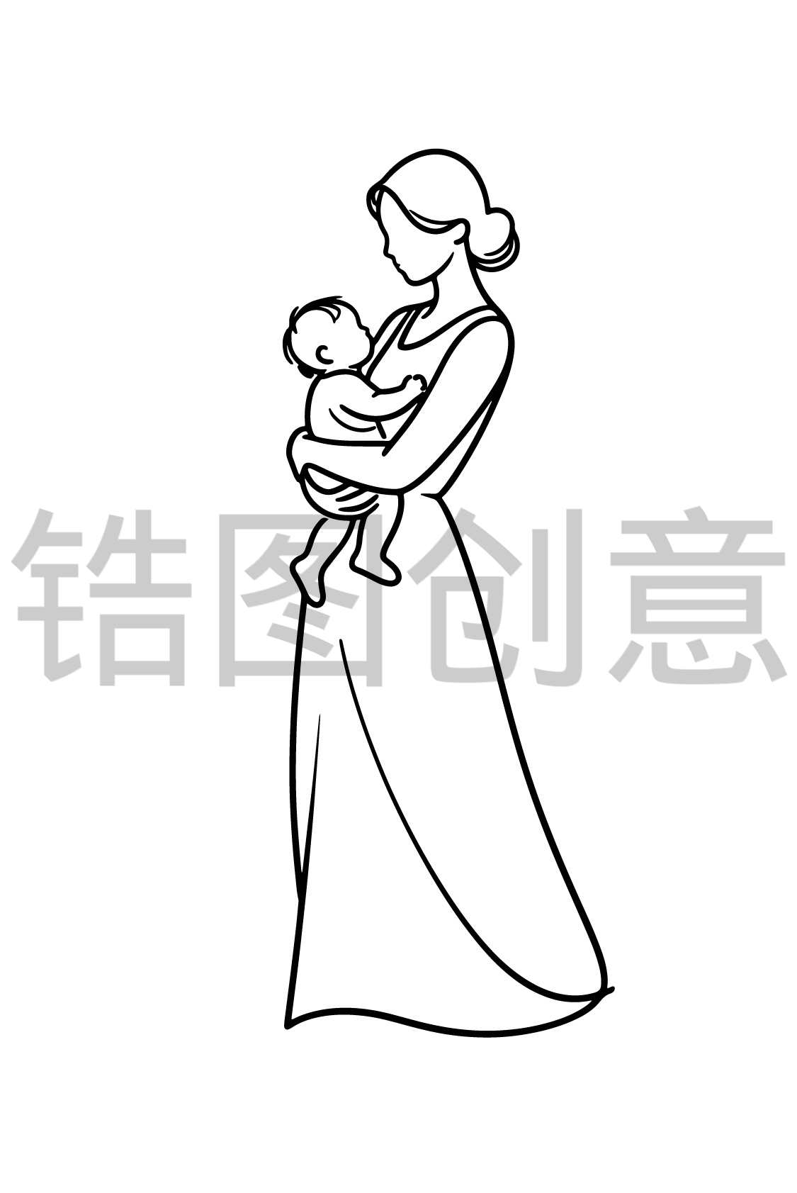 镐图创意-母婴母亲抱着婴儿人物线条线稿轮廓元素