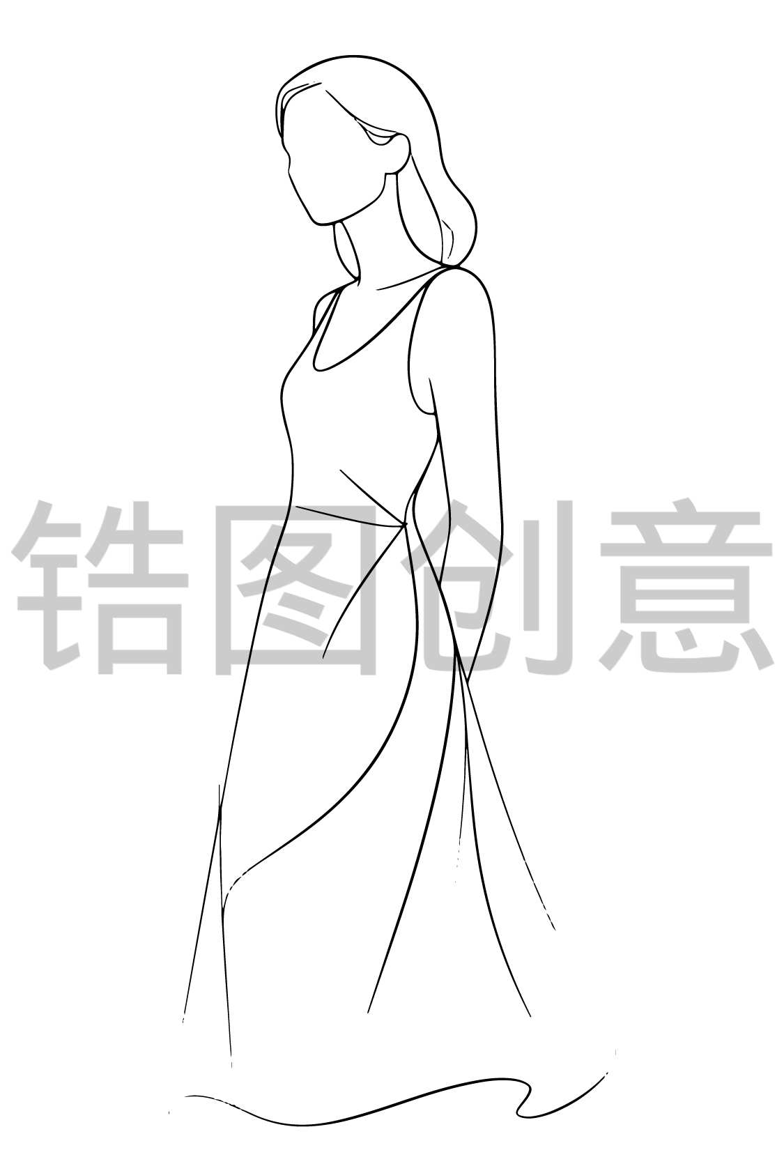 镐图创意-女人女生人物线条线稿轮廓元素