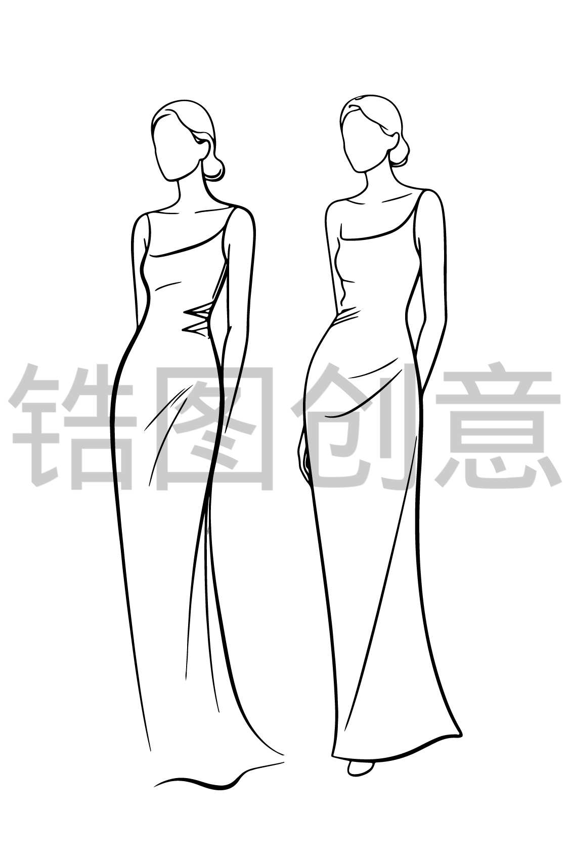 镐图创意-女人女生人物线条线稿轮廓女神节母亲节节日元素