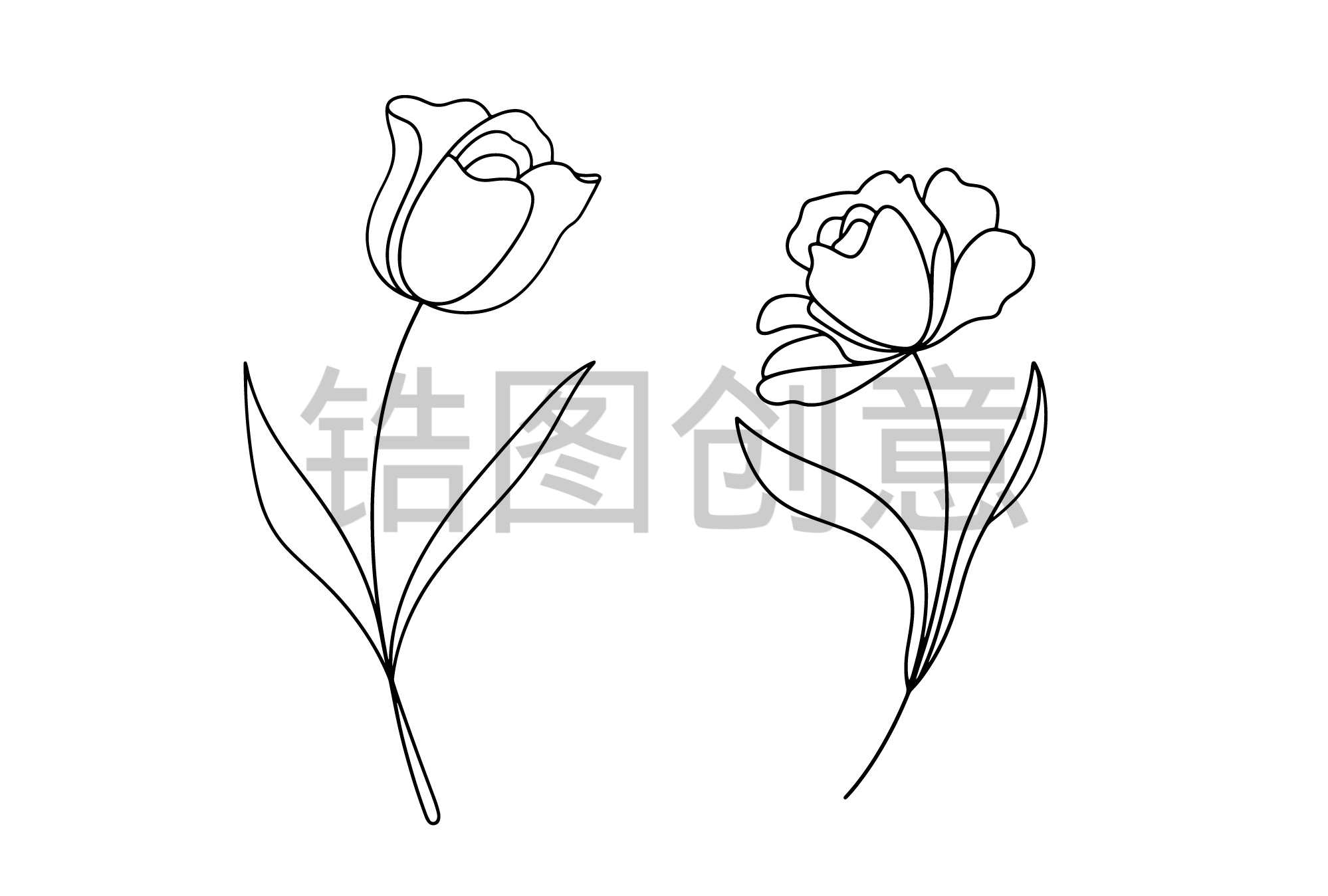 镐图创意-植物系列简单线条轮廓花元素