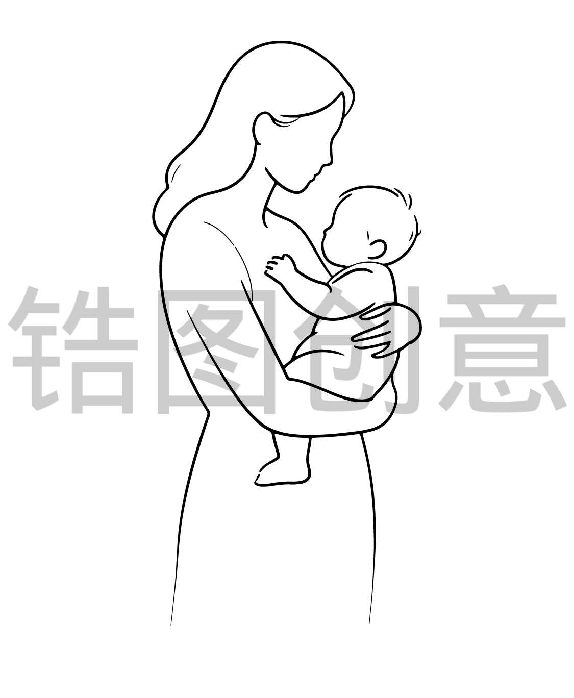 镐图创意-母婴母亲抱着婴儿人物线条线稿轮廓元素
