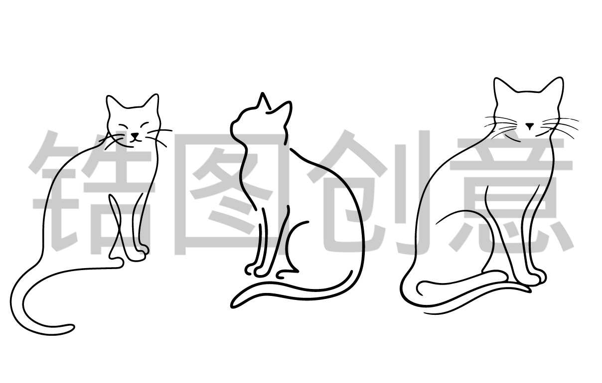 镐图创意-动物系列简单线条简笔画轮廓猫动物元素