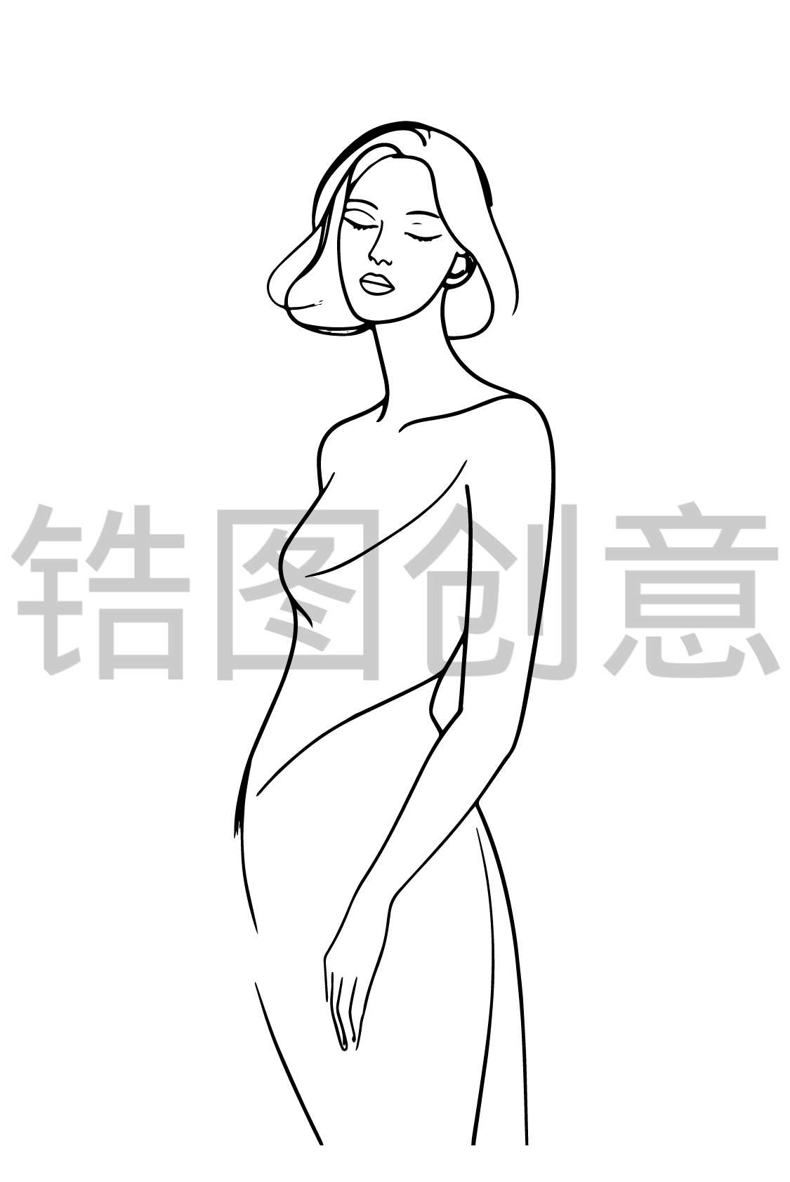 镐图创意-女人女生人物线条线稿轮廓元素