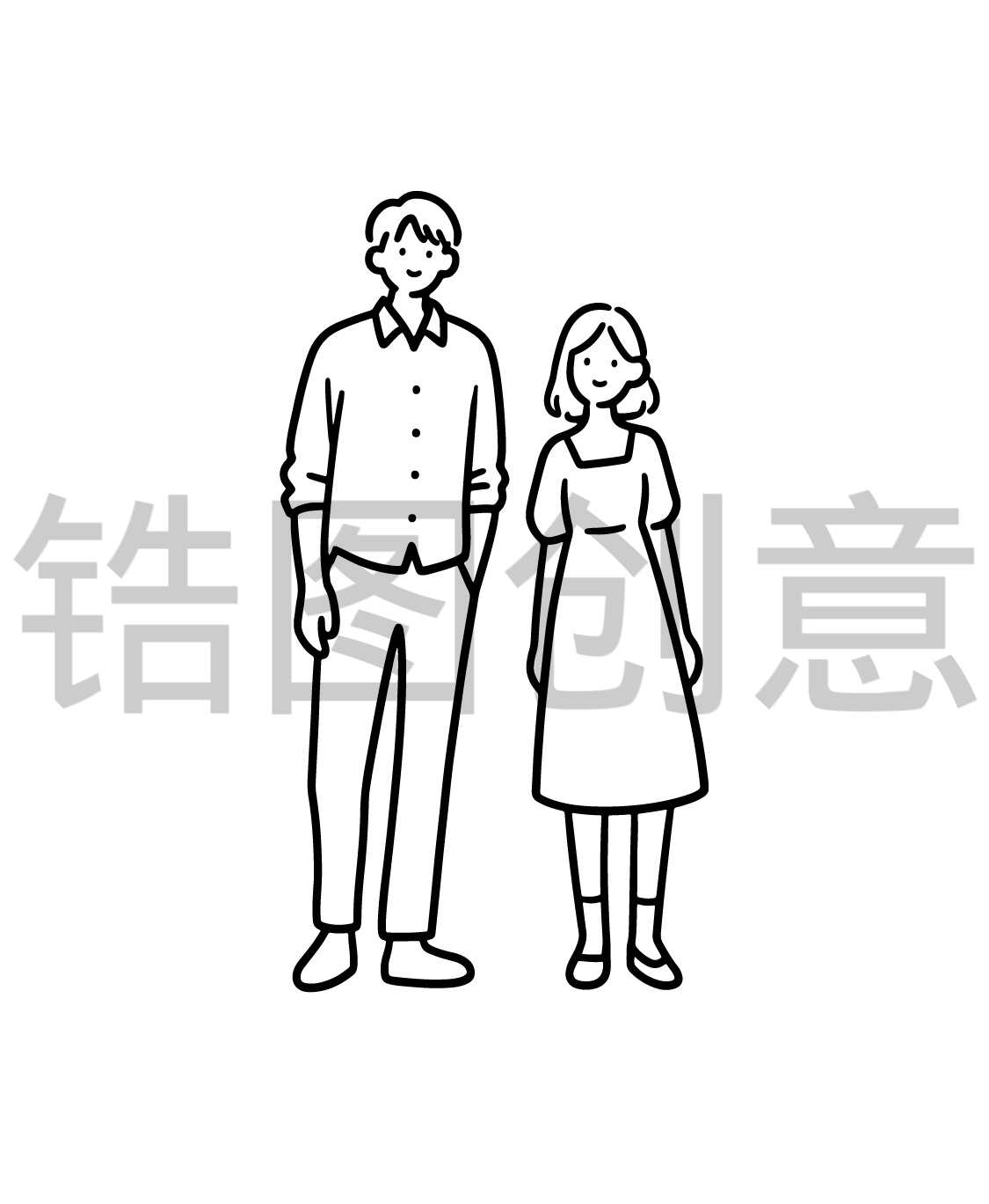 镐图创意-情侣男人女人人物线条线稿轮廓元素