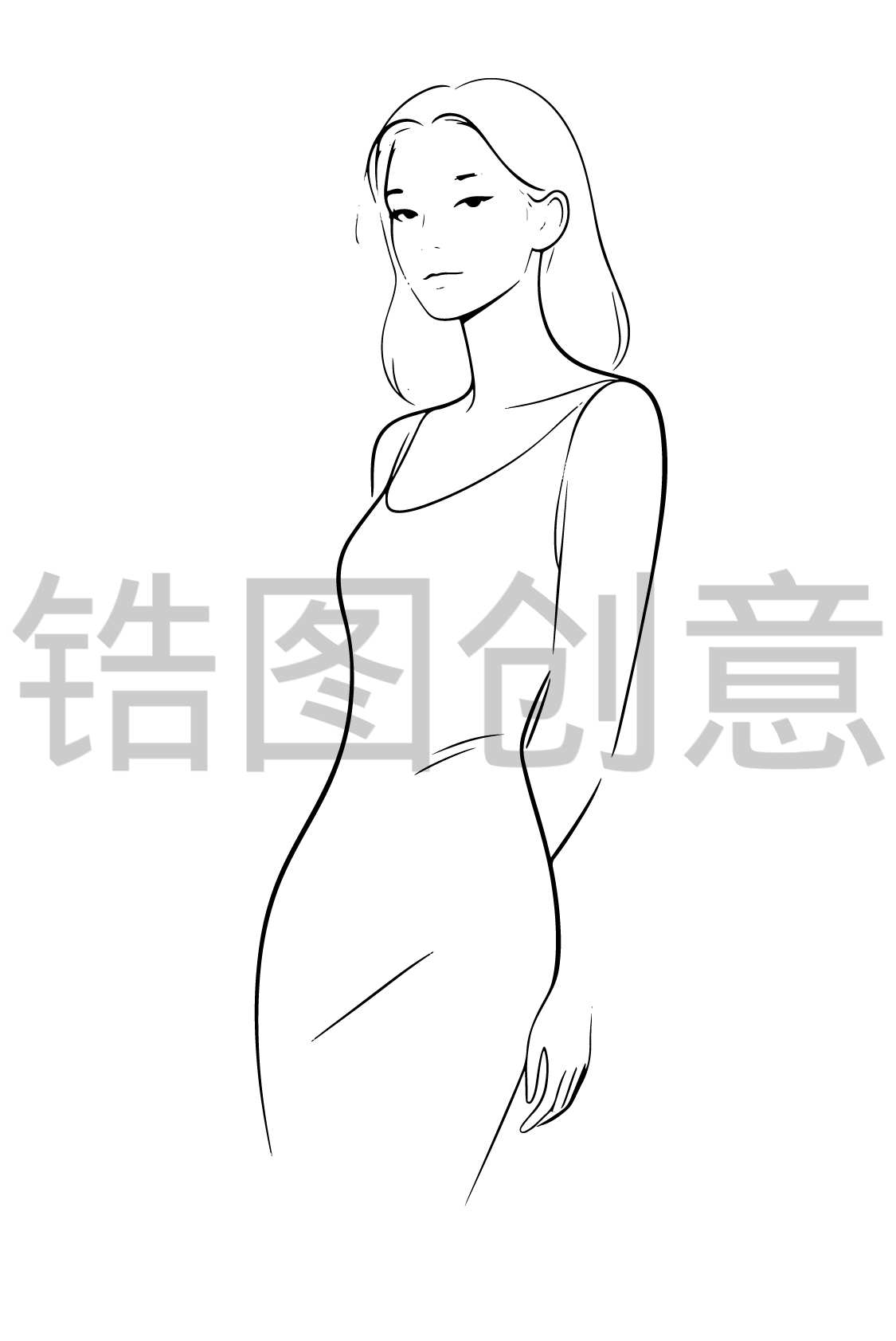 镐图创意-女人女生人物线条线稿轮廓元素