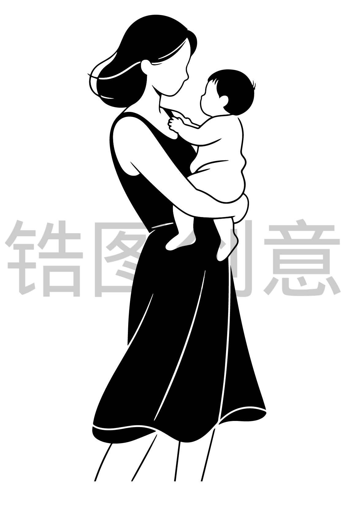 镐图创意-母婴母亲抱着婴儿人物线条线稿轮廓元素