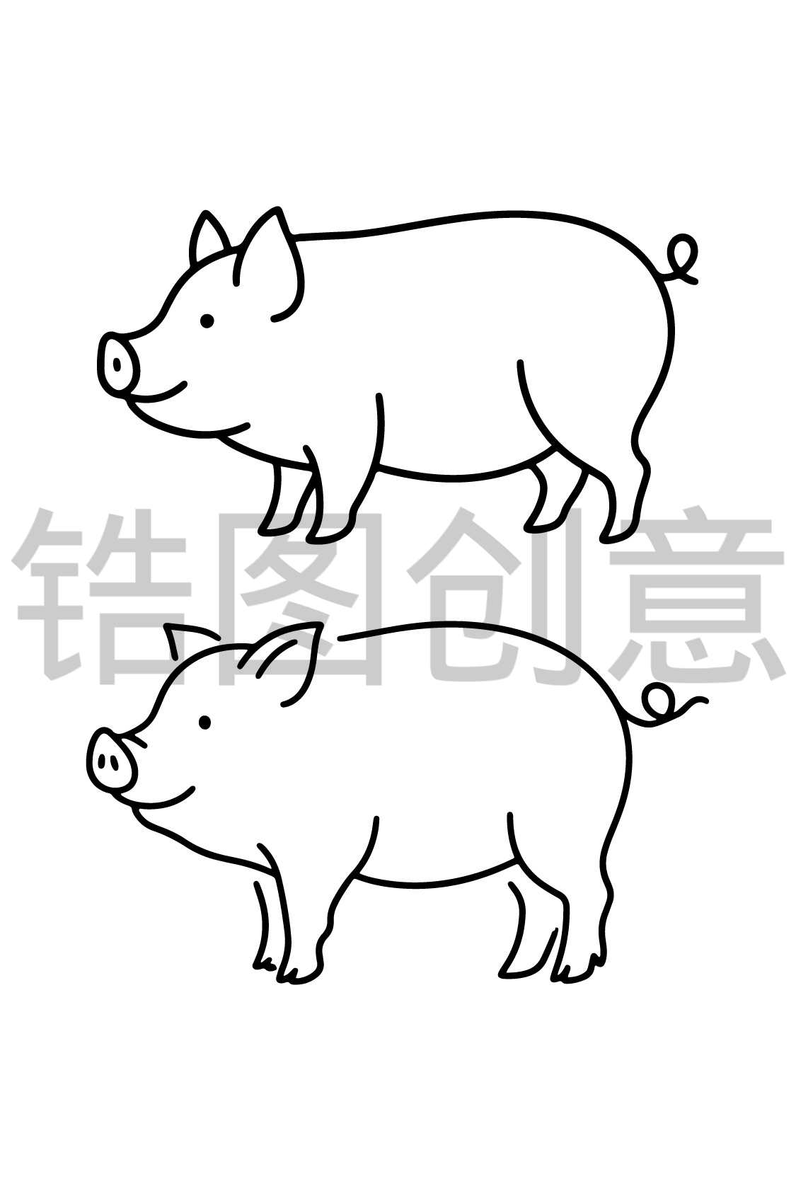 镐图创意-动物系列简单线条简笔画轮廓猪动物元素
