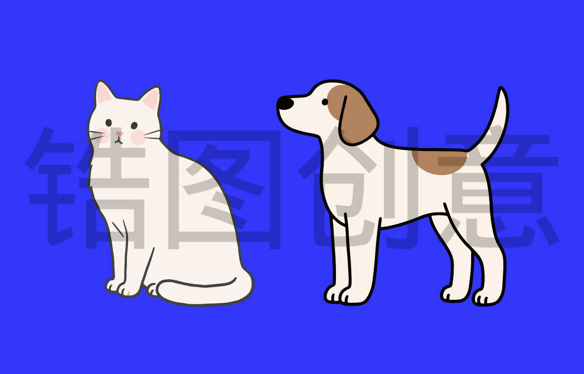 卡通动物系列-扁平简单可爱猫狗动物元素