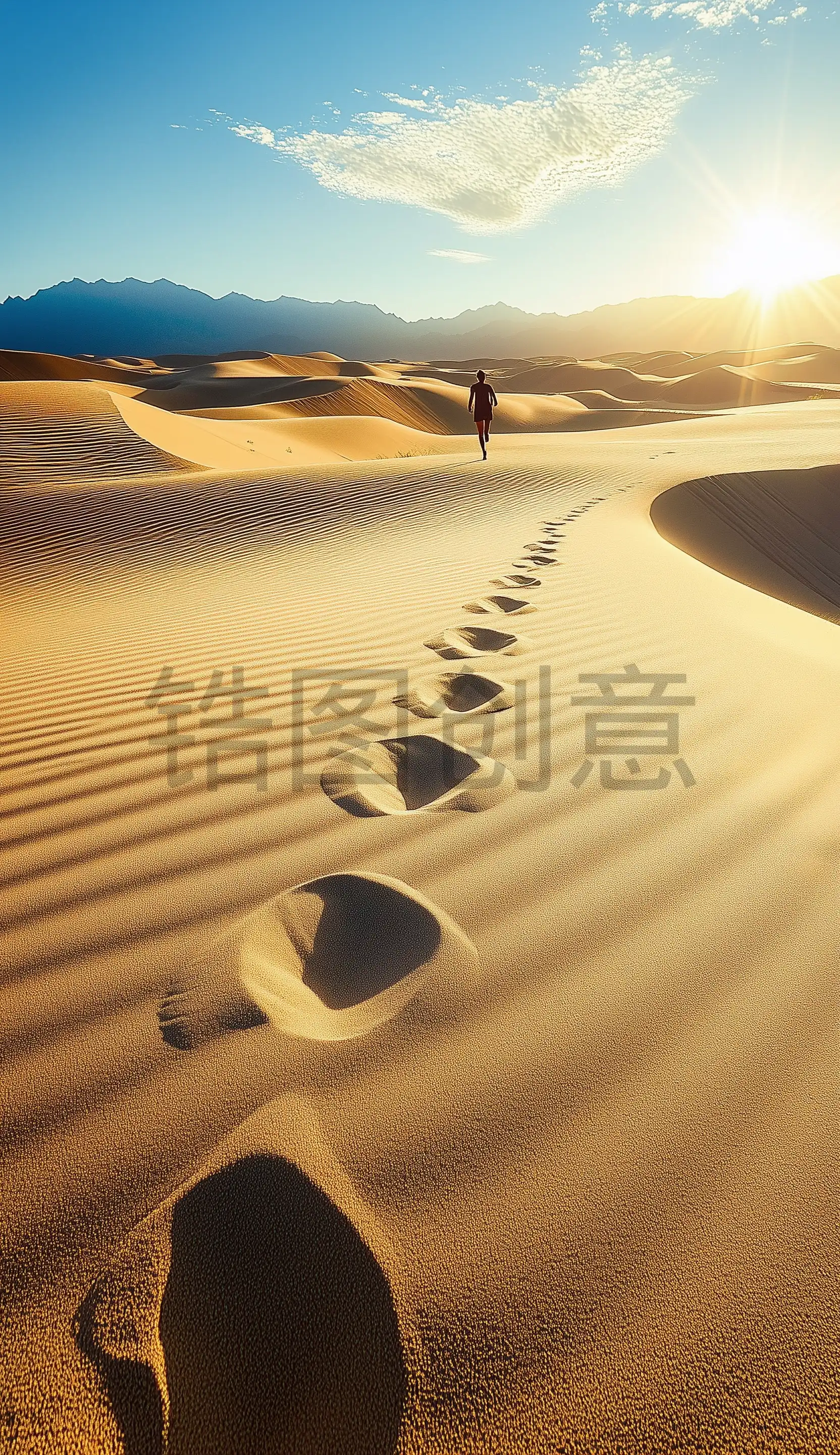 沙漠中奔跑， 脚印，冒险，自由，辽阔，沙丘