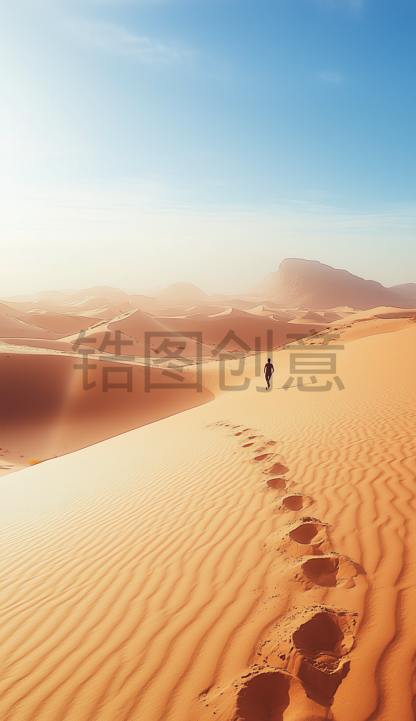 沙漠中奔跑， 脚印，冒险，自由，辽阔，沙丘