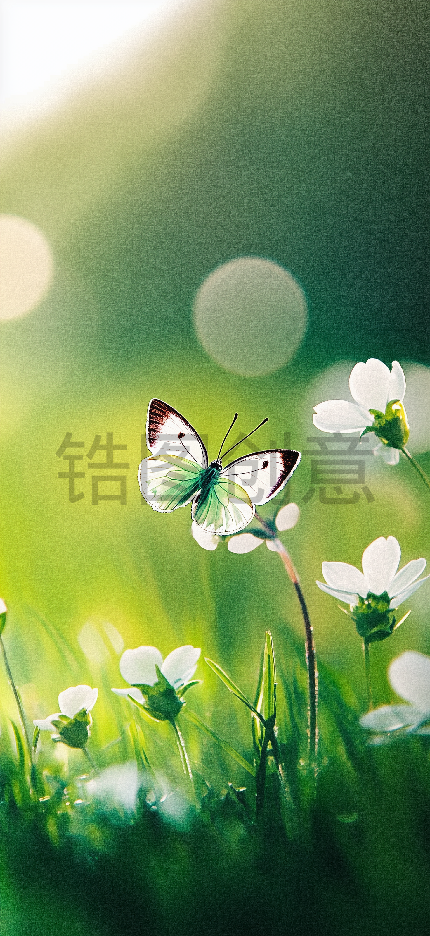 翠绿色叶子上面栖息着一只蜻蜓特写模糊的背景