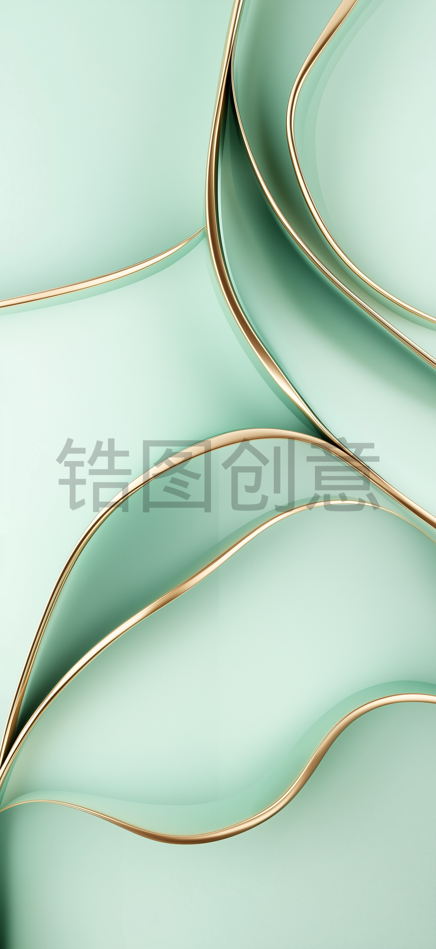 锆图创意-3D渲染浅绿色抽象曲线现代壁纸背景