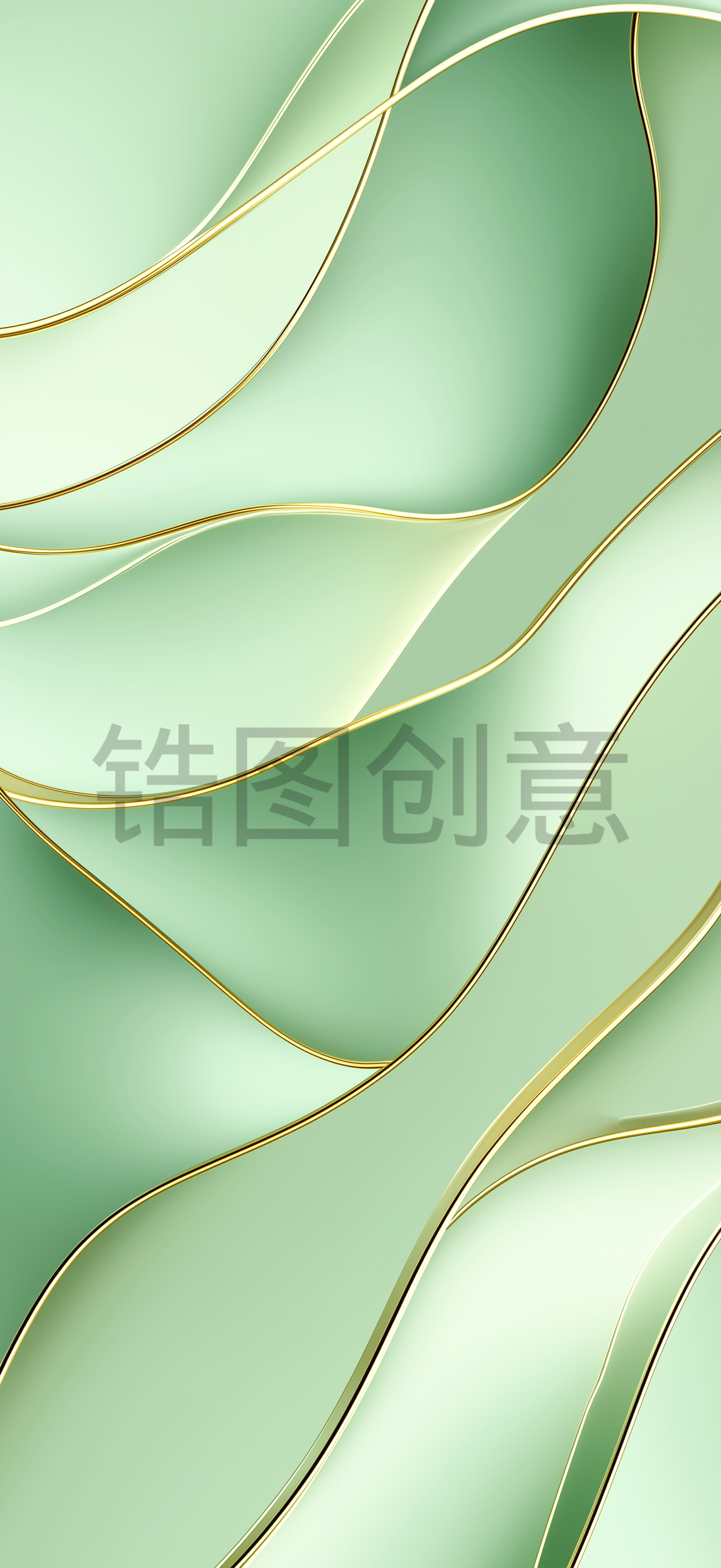 锆图创意-3D渲染浅绿色抽象曲线现代壁纸背景
