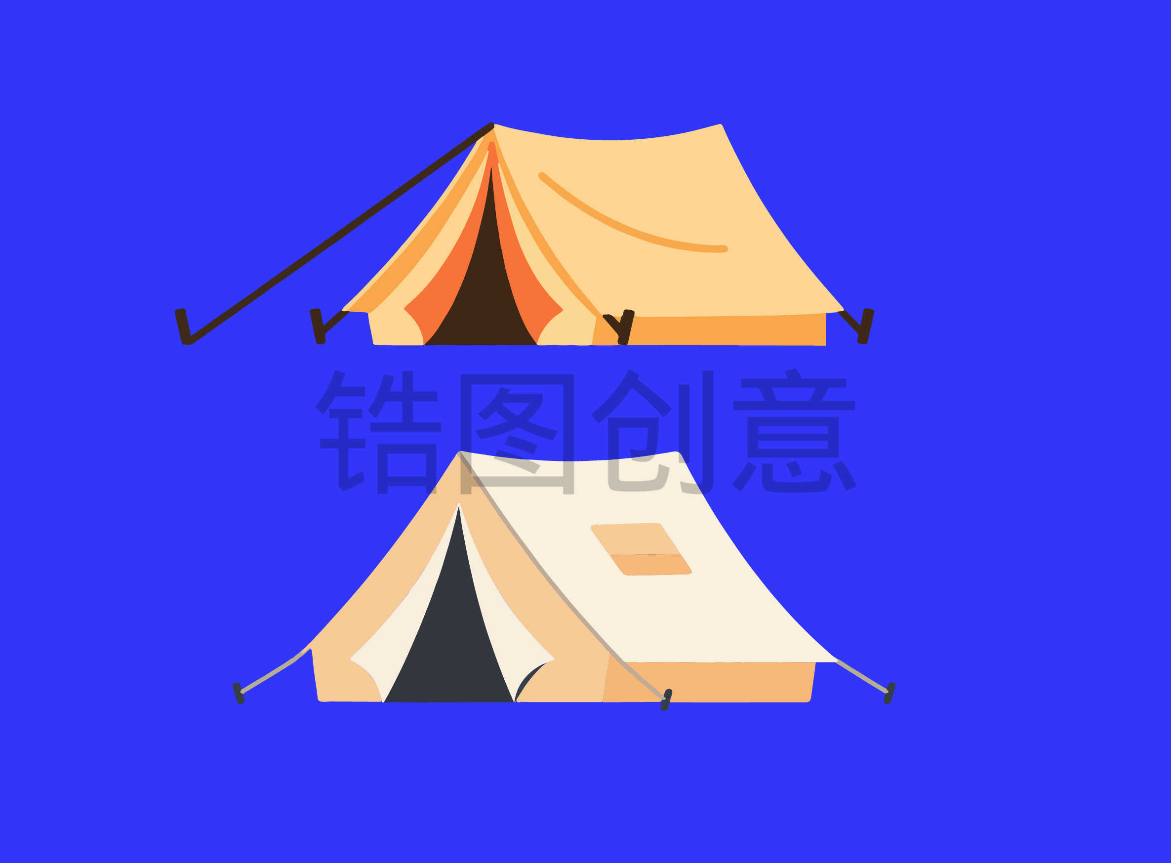 锆图创意-插画卡通露营帐篷元素