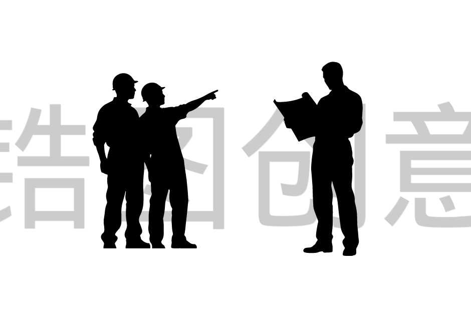 锆图创意-劳动节建筑蓝领人物剪影