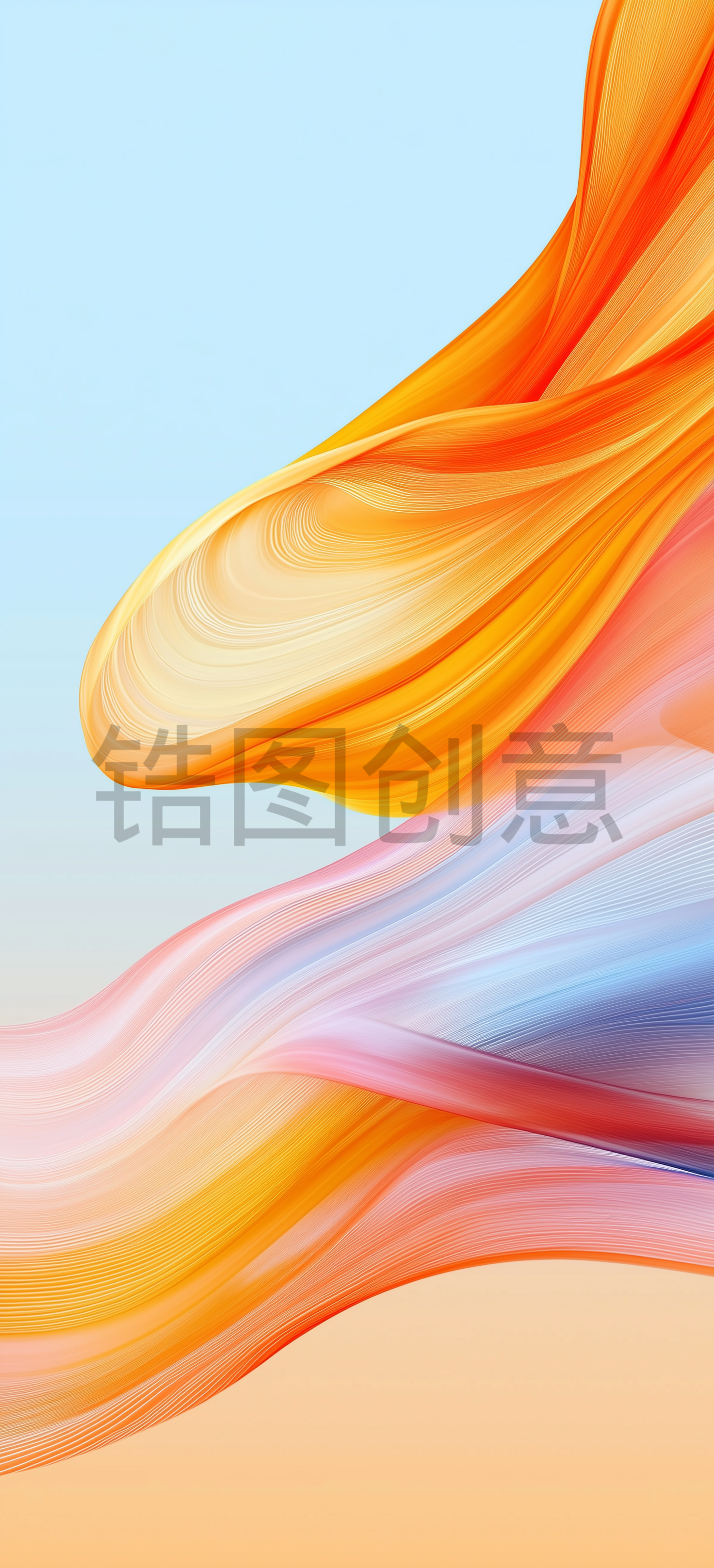 蓝色，橙色，绘画笔触，手机壁纸背景，抽象，速度线条，多彩，幻想