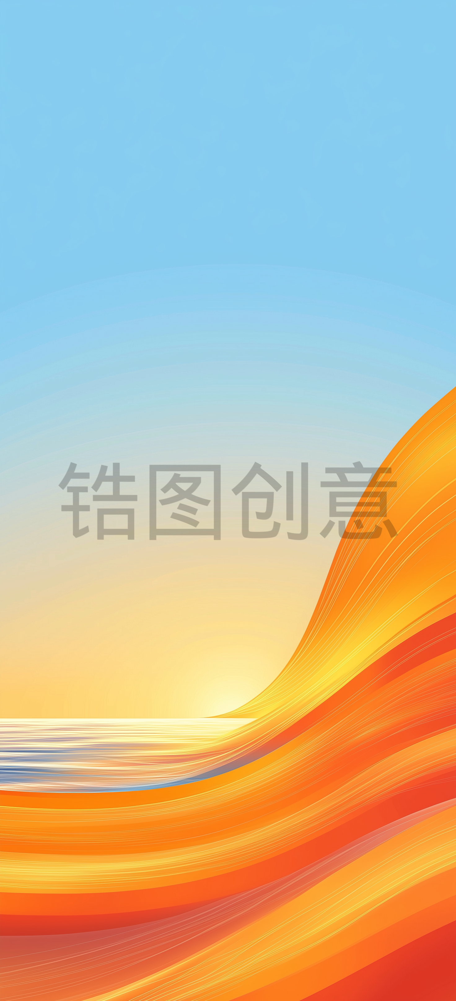 蓝色，橙色，绘画笔触，手机壁纸背景，抽象，速度线条，多彩，幻想