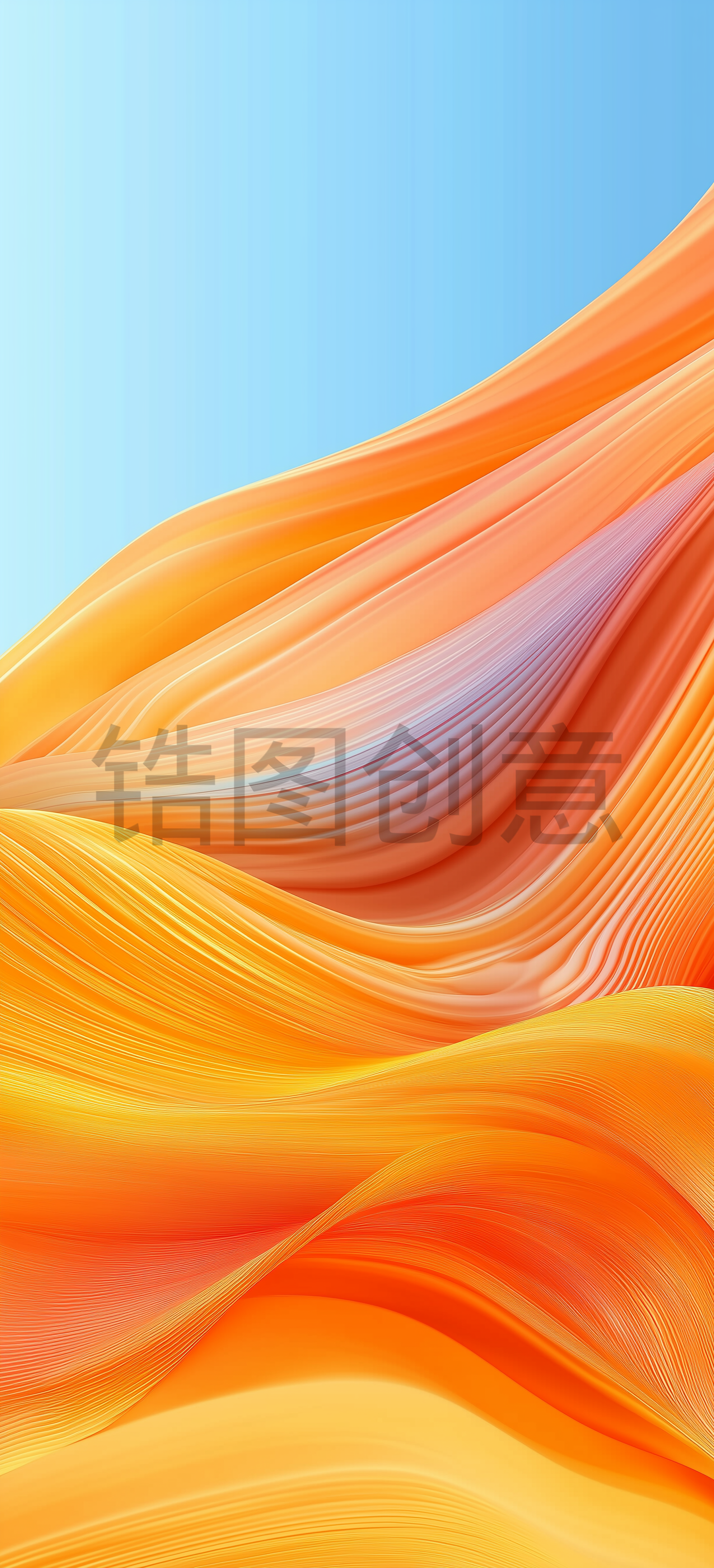 蓝色，橙色，绘画笔触，手机壁纸背景，抽象，速度线条，多彩，幻想