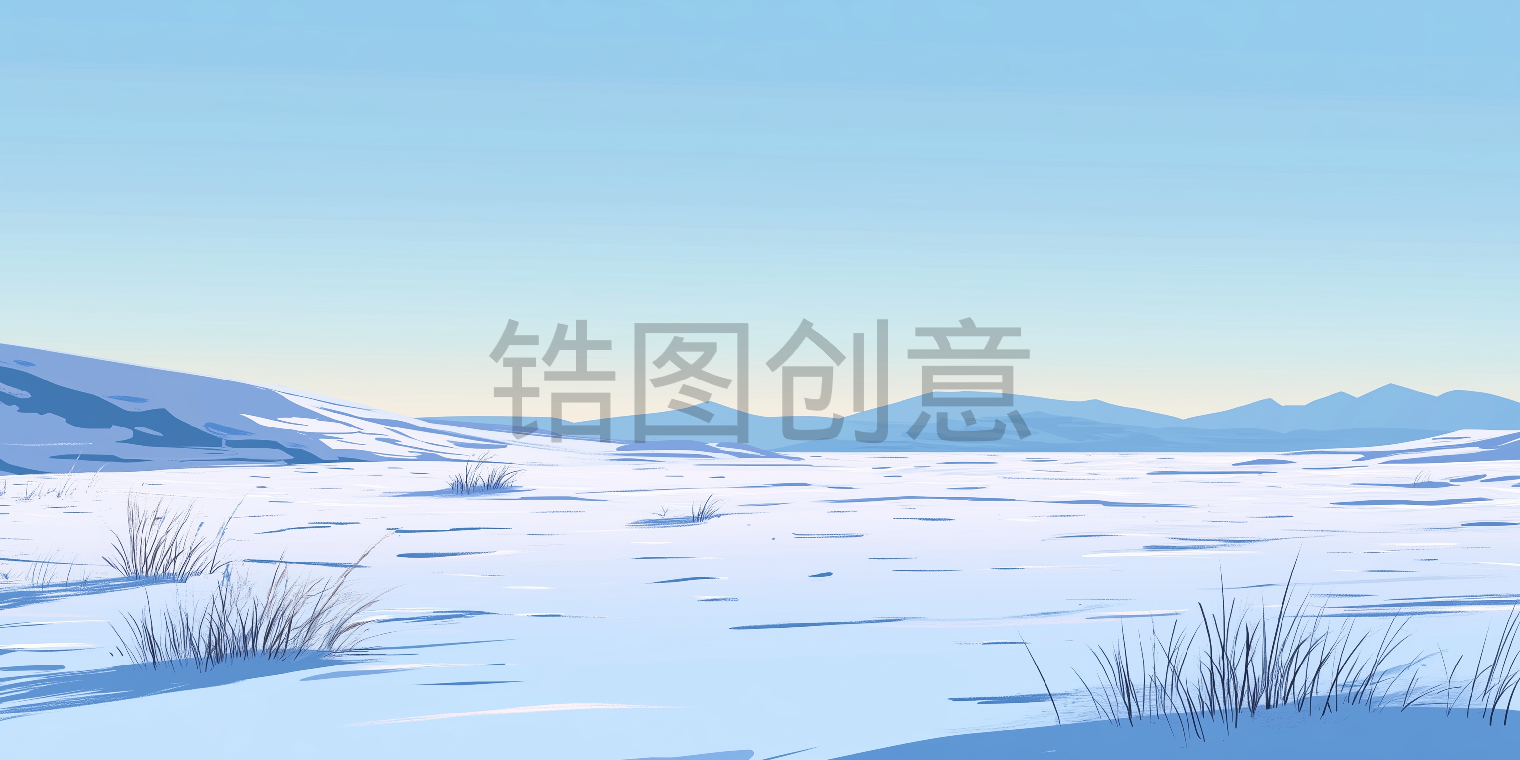 锆图创意-冬日冬天辽阔风光系列肌理草地天空插图背景
