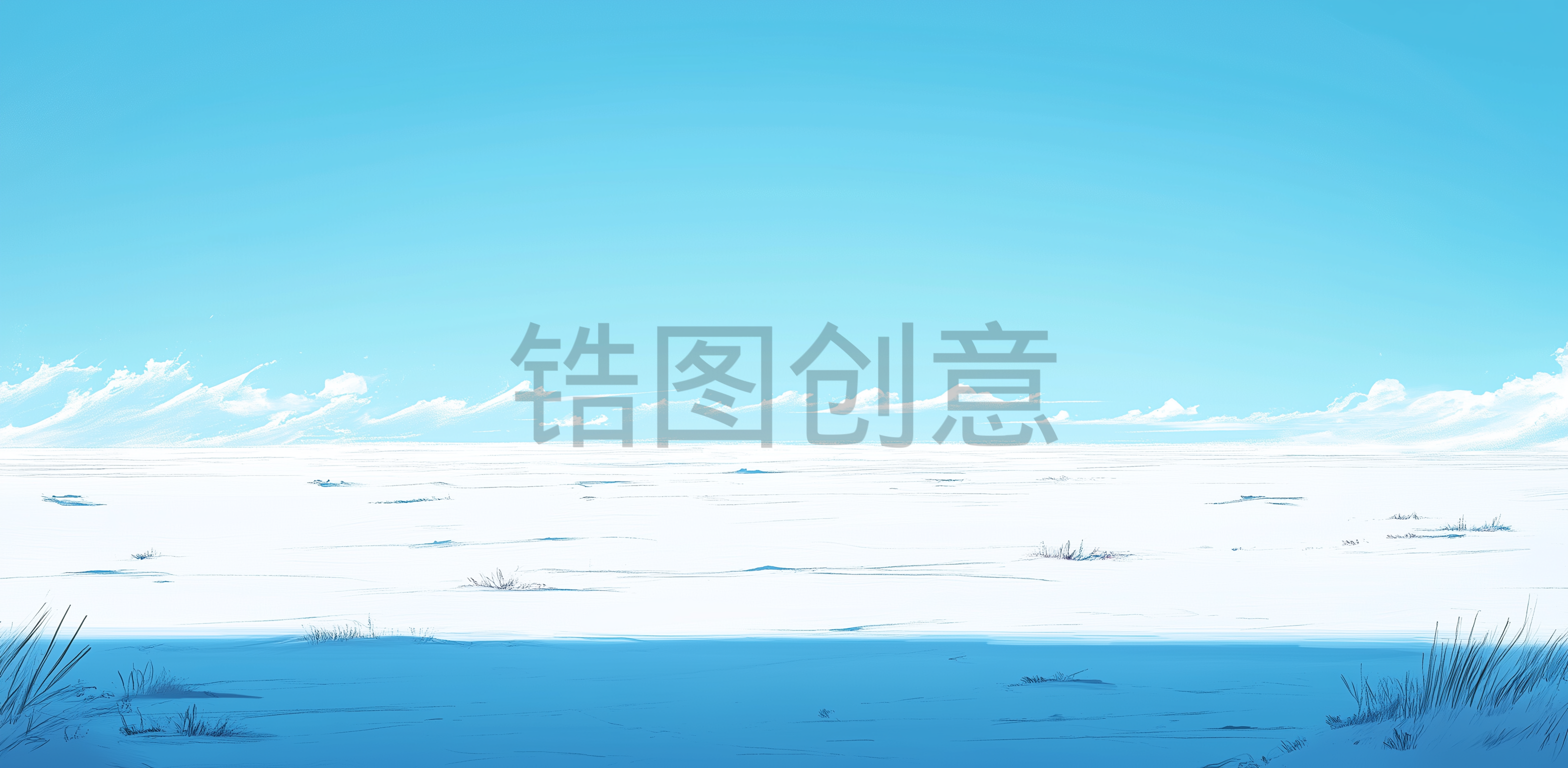 锆图创意-冬日冬天辽阔风光系列肌理雪地天空插图背景