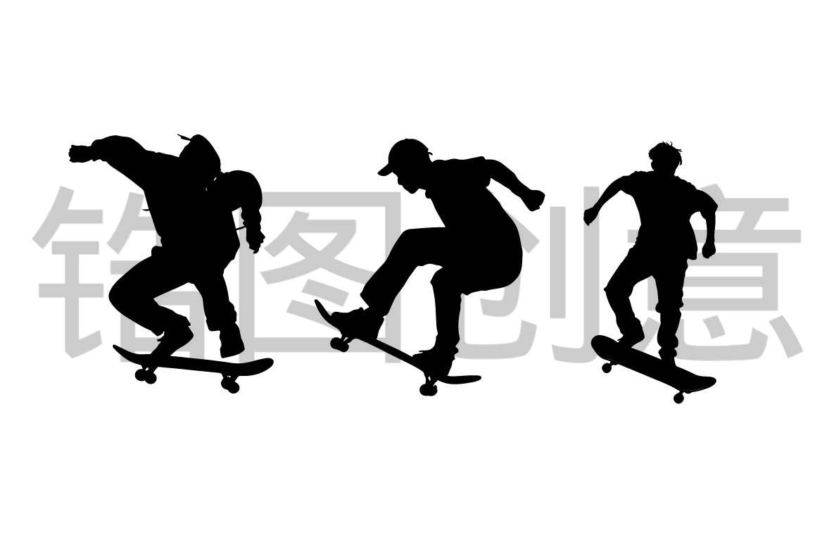 锆图创意-青年节年轻极限运动滑板人物剪影