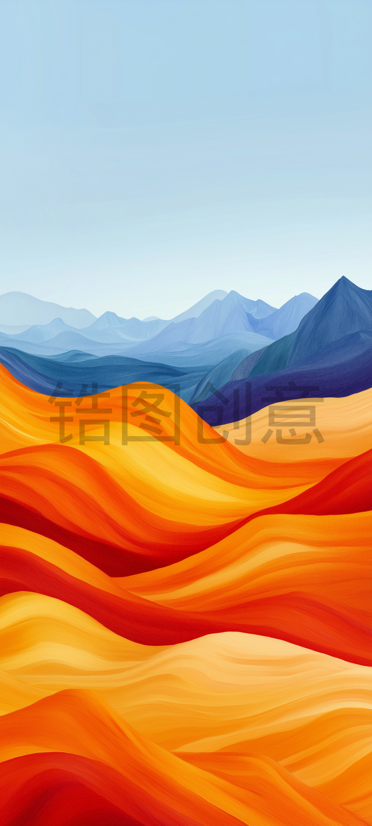 抽象背景，蓝色和橙色，蓝天，山丘，美丽风景，彩色背景，美丽景色，模糊线条，光波，平滑曲线，简单，简单线条，极简主义