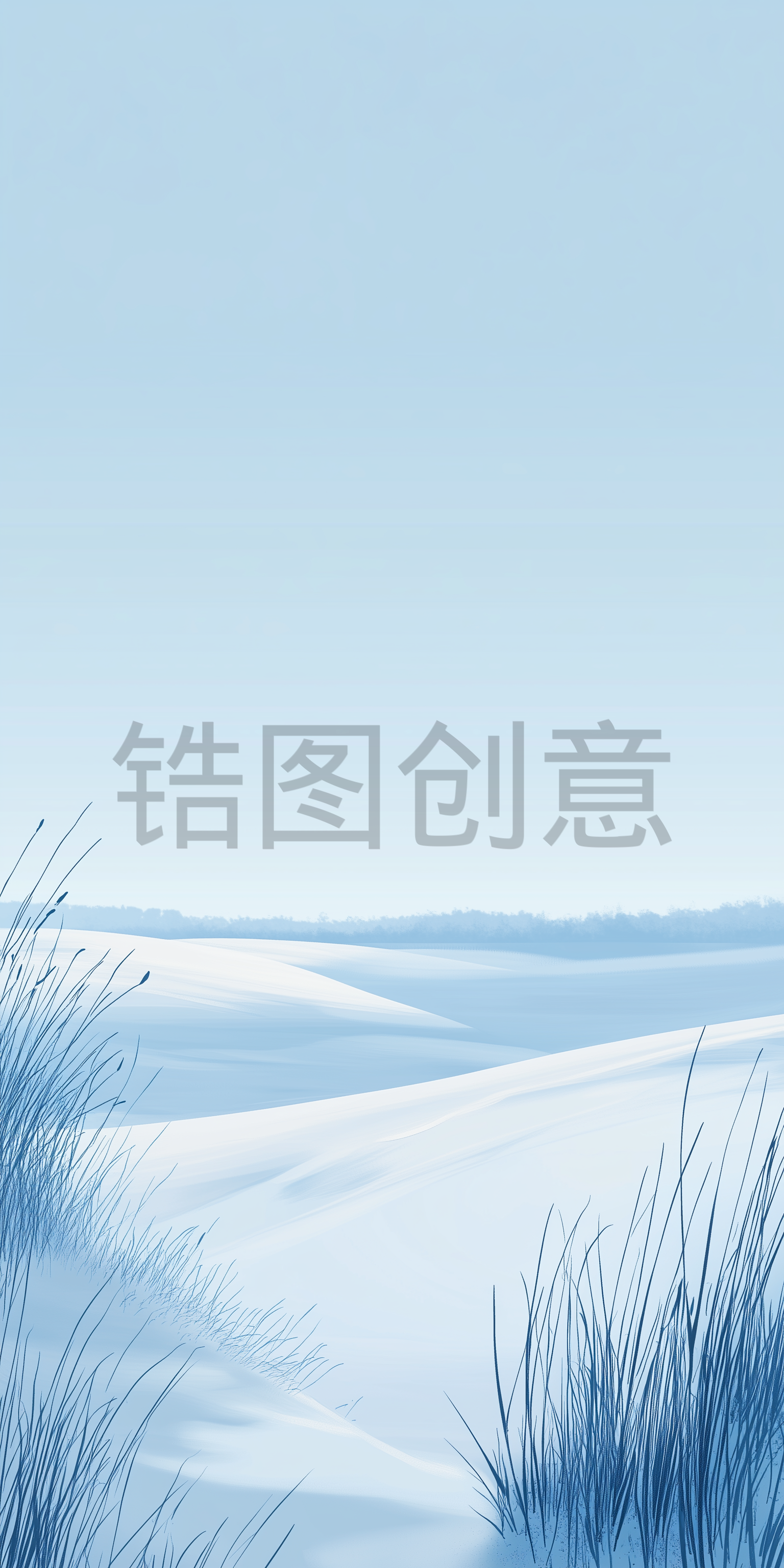 锆图创意-冬日冬天风光系列肌理草地天空河流背景