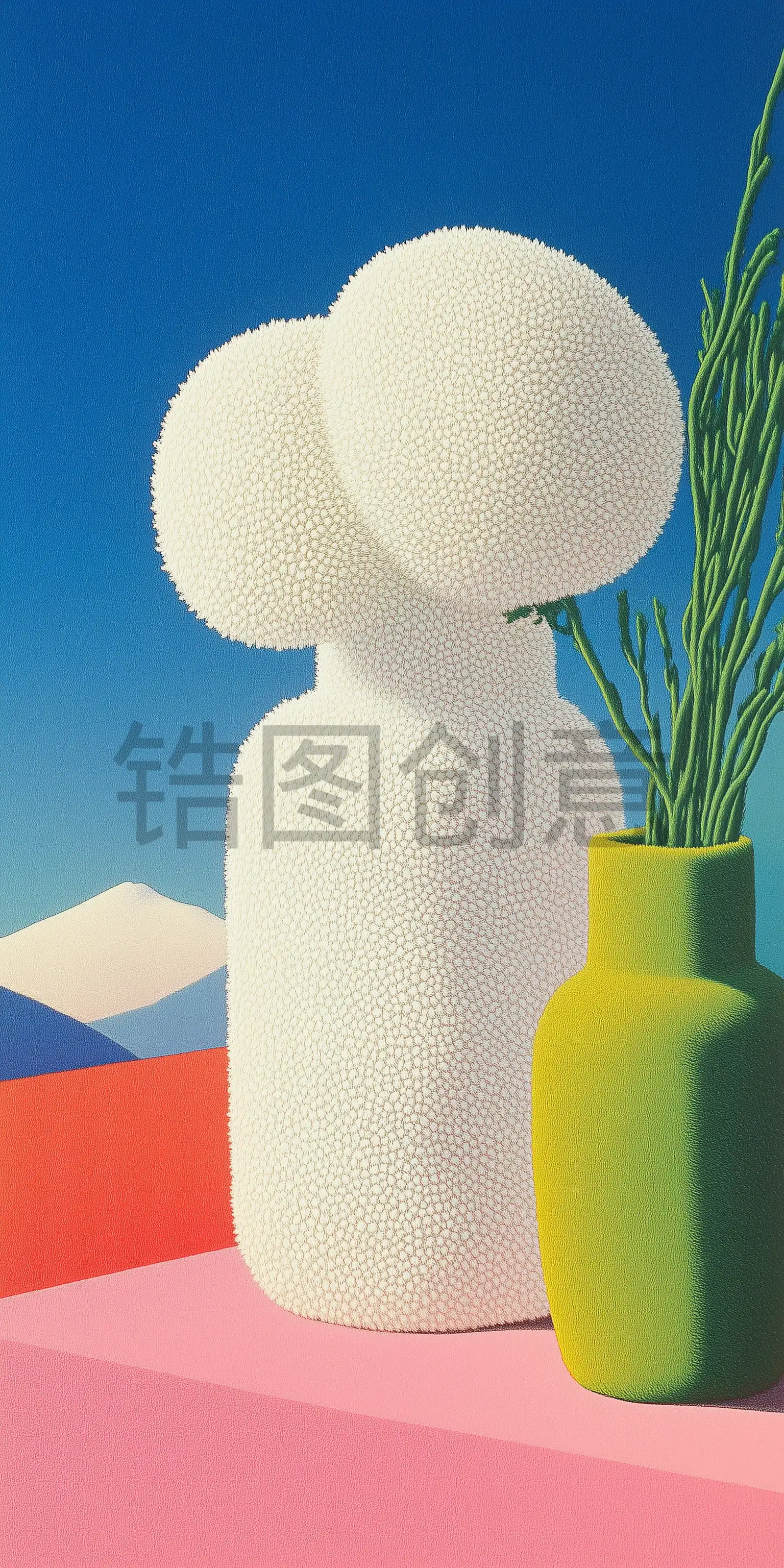 静物，羊毛绒风格，花瓶，羊毛毡，质地柔软，插图，艺术