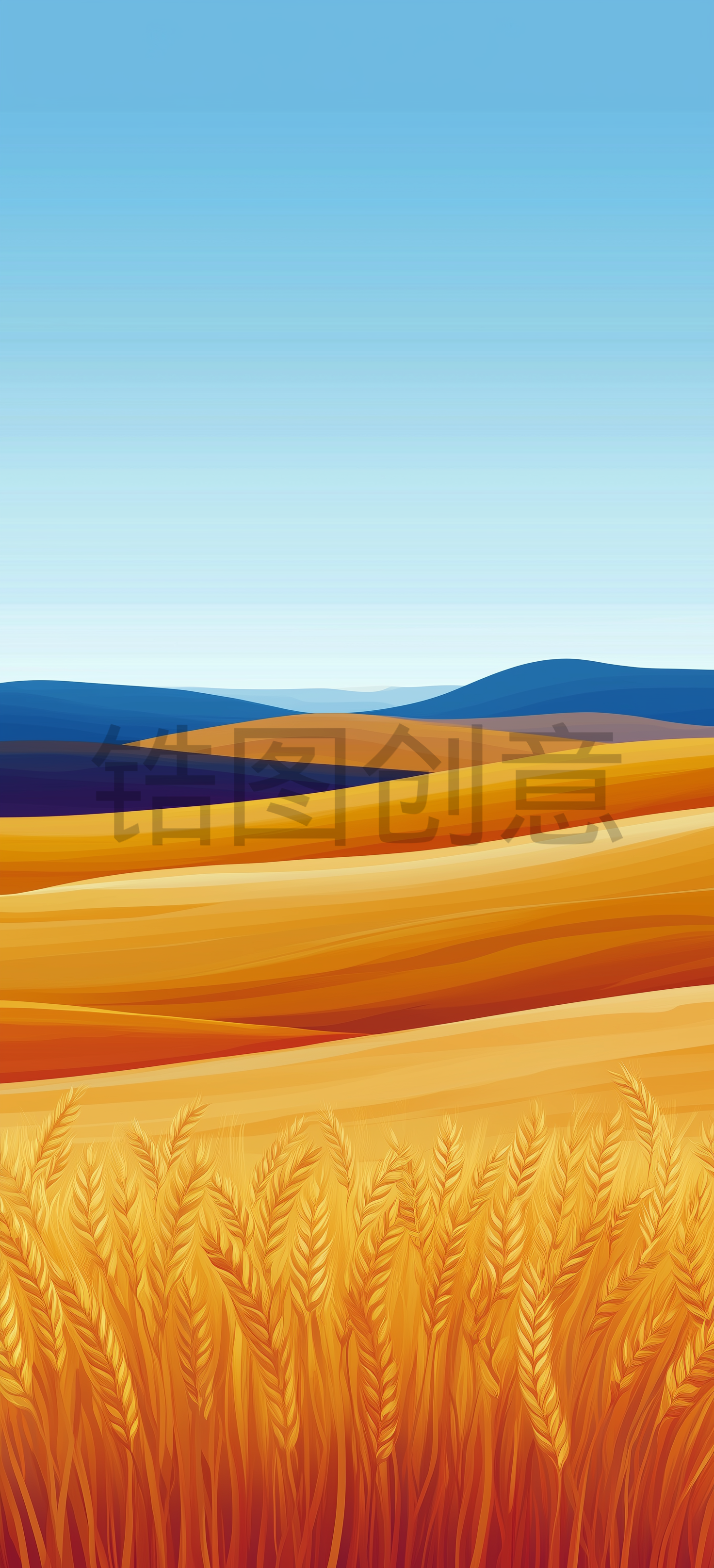 秋天秋季节气简约插图田园麦田麦穗天空自然风景