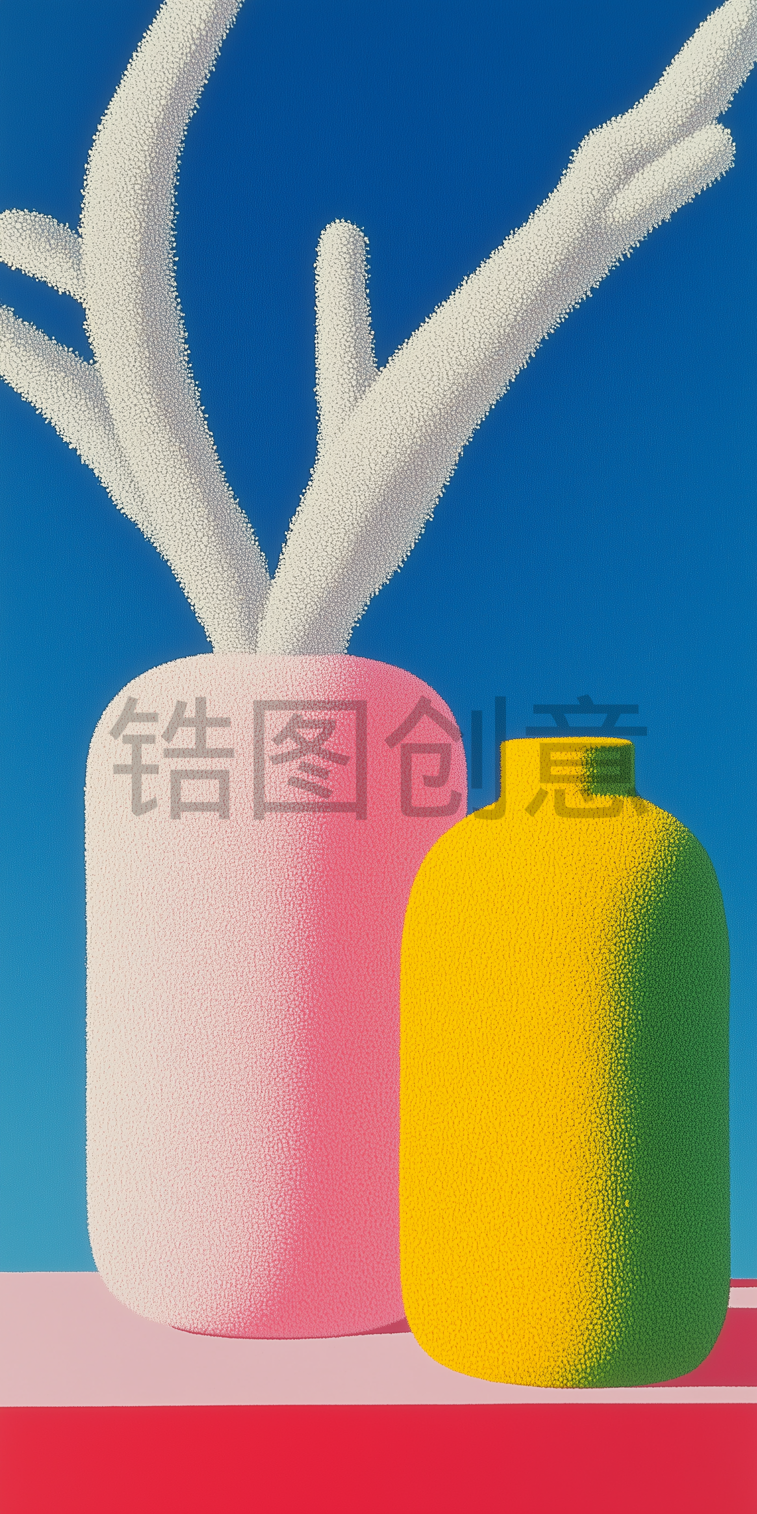 静物，羊毛绒风格，花瓶，羊毛毡，质地柔软，插图，艺术,羊毛球