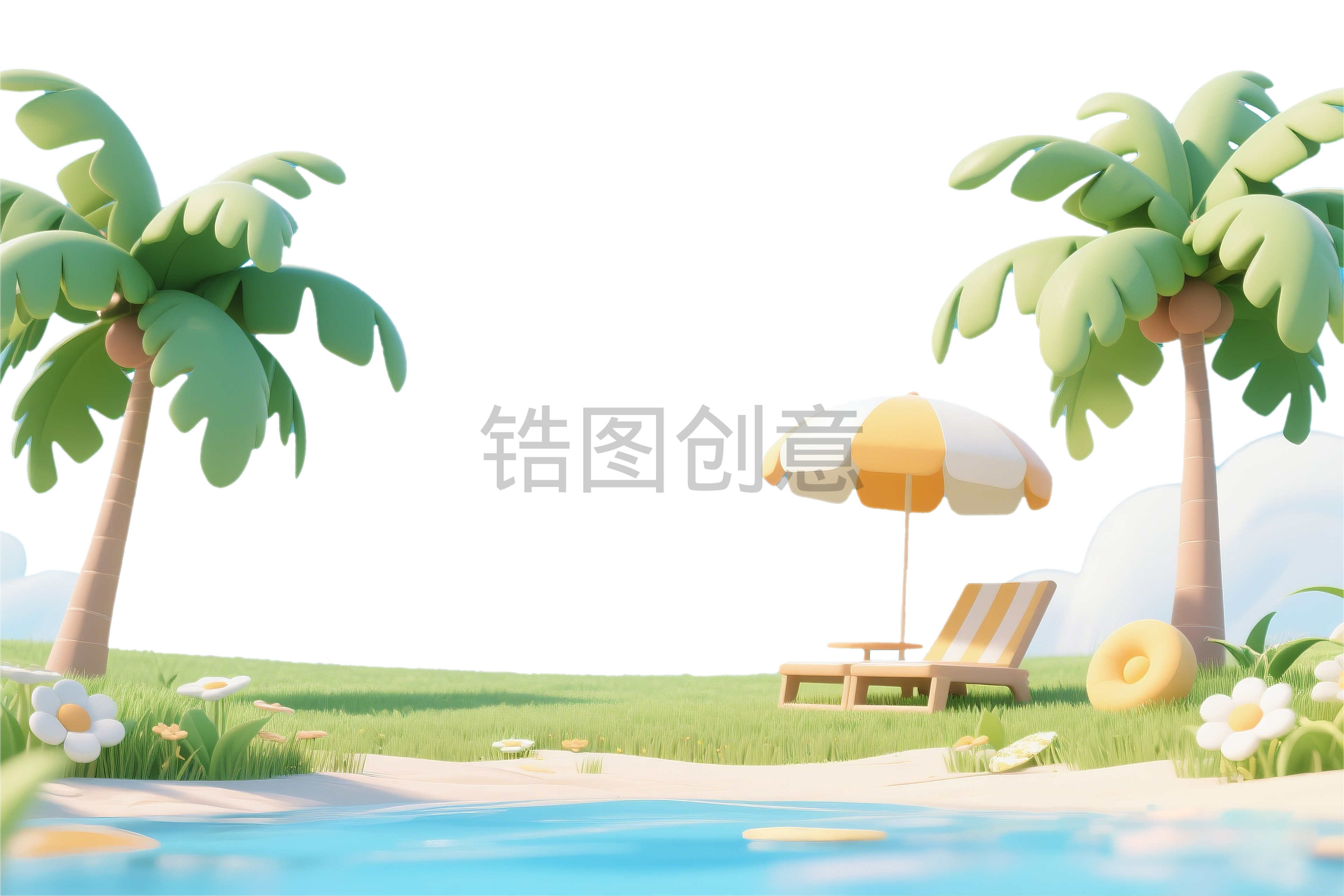 锆图创意-3d立体夏天夏季场景背景免扣元素