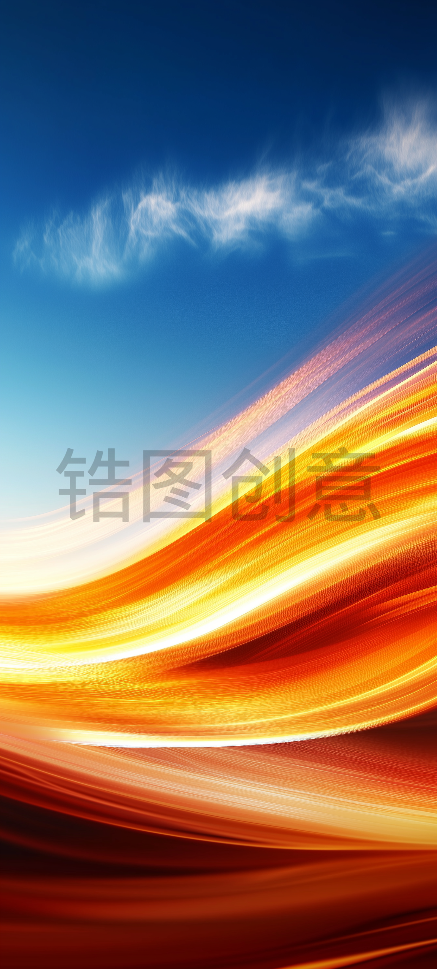 抽象背景，蓝色和橙色，蓝天，山丘，彩色背景，曲线，合成背景