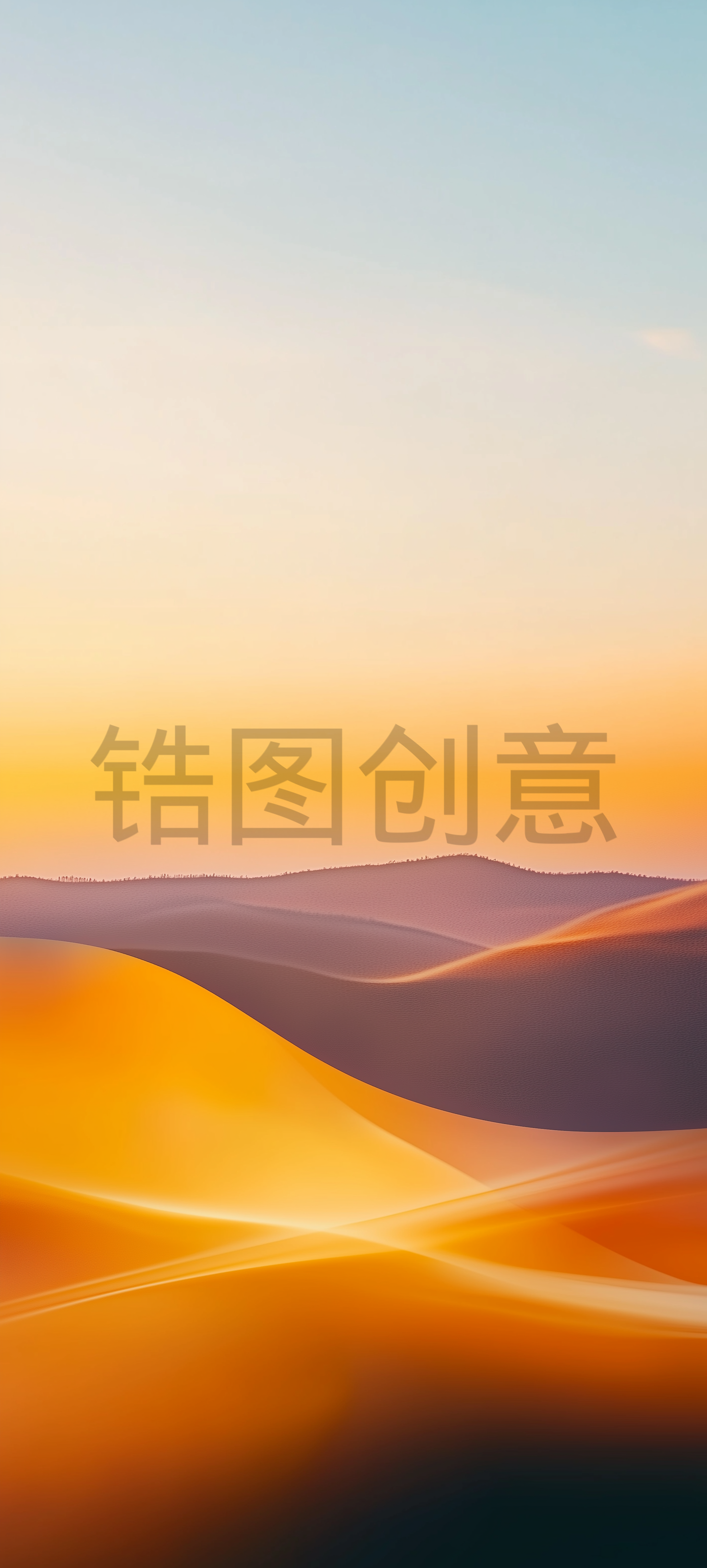 抽象背景，橙色，蓝天，山丘，曲线，合成背景