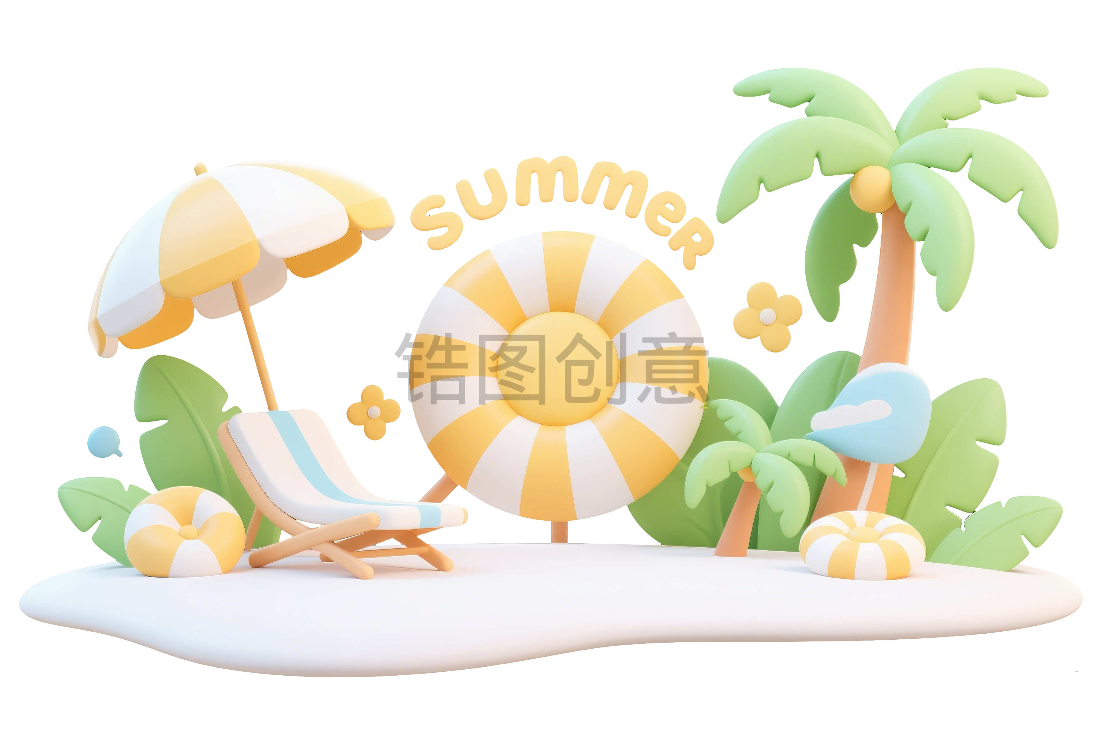 锆图创意-3d立体夏天夏季场景免扣元素