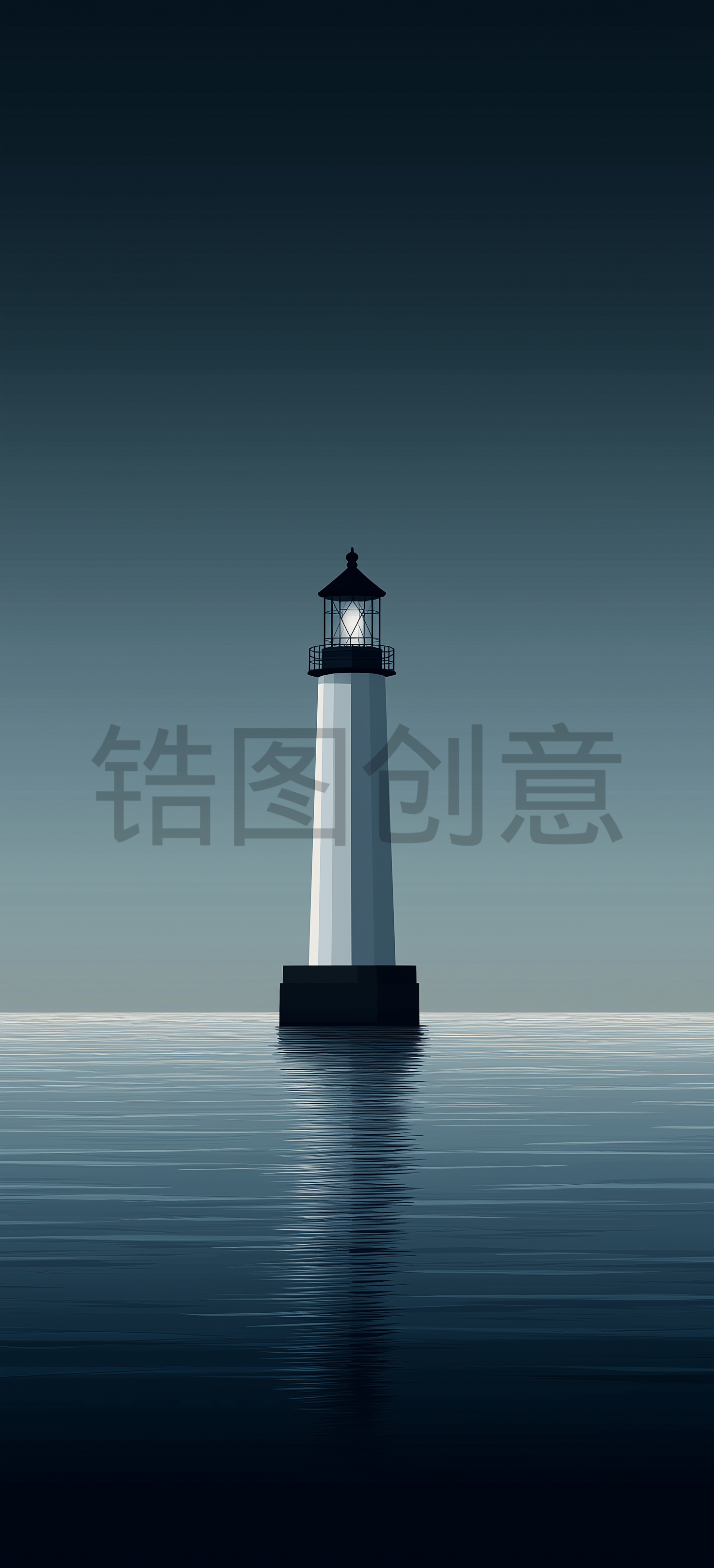 锆图创意-夜空天空下海上灯塔指明灯方向塔背景