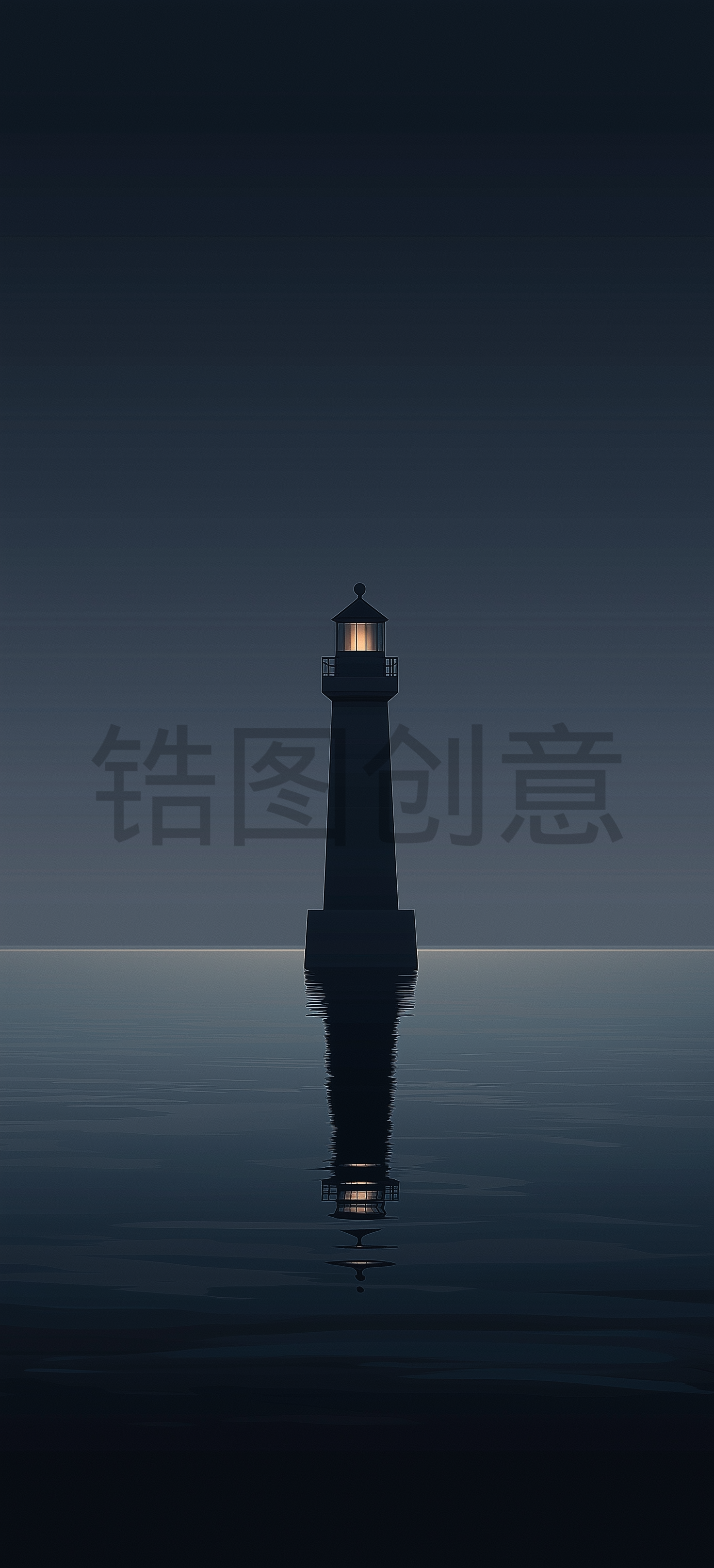 锆图创意-夜空天空下海上灯塔指明灯方向塔背景