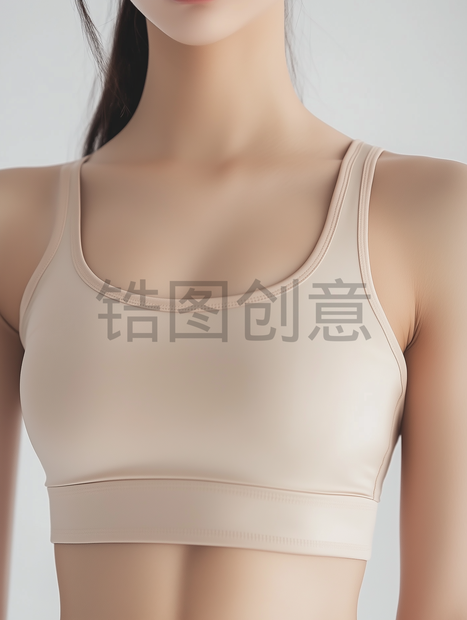 米色上衣的特写，极简风格，模特，健身服，紧身，瑜伽服