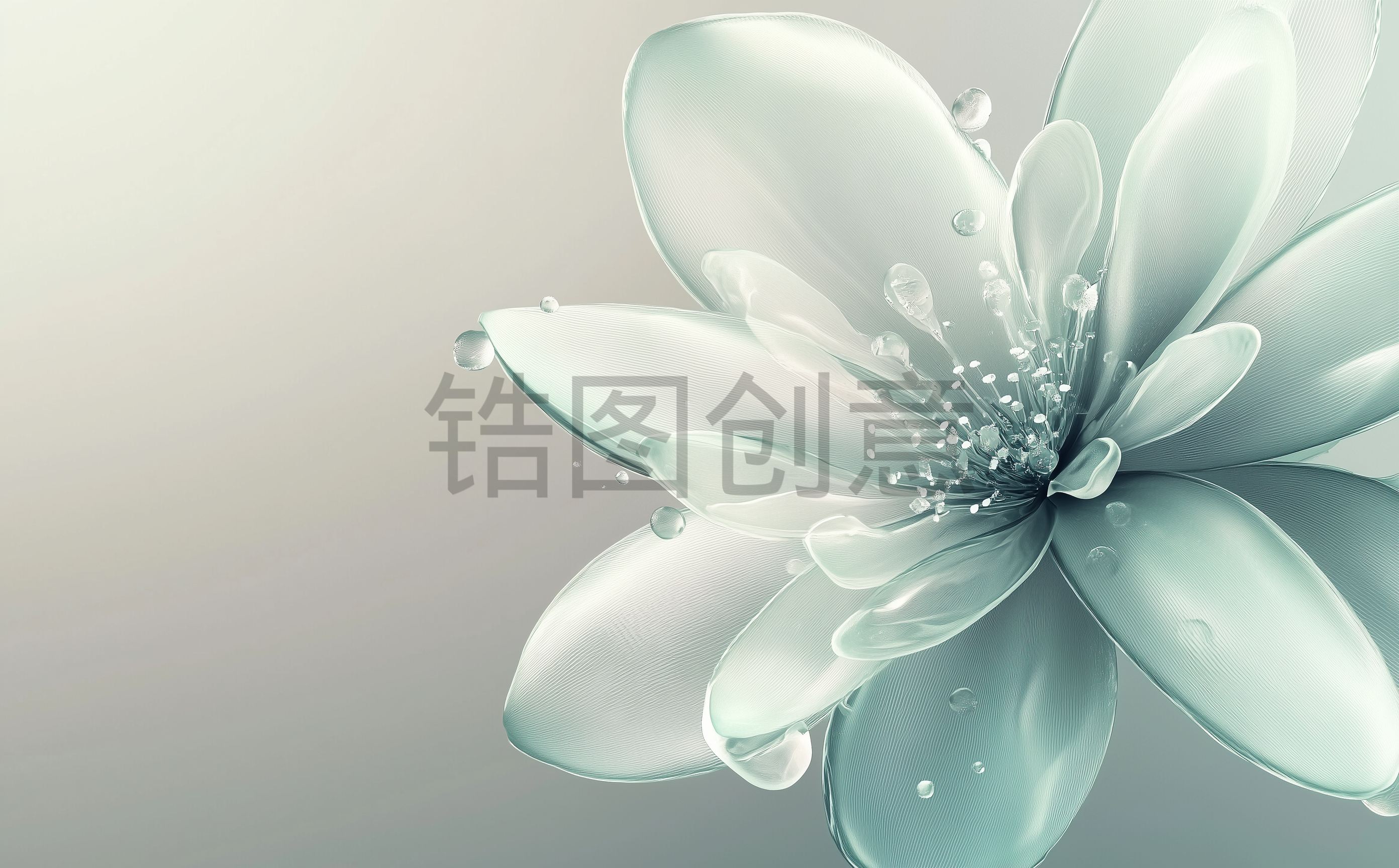 锆图创意-浅绿色3d透明花瓣花朵特写