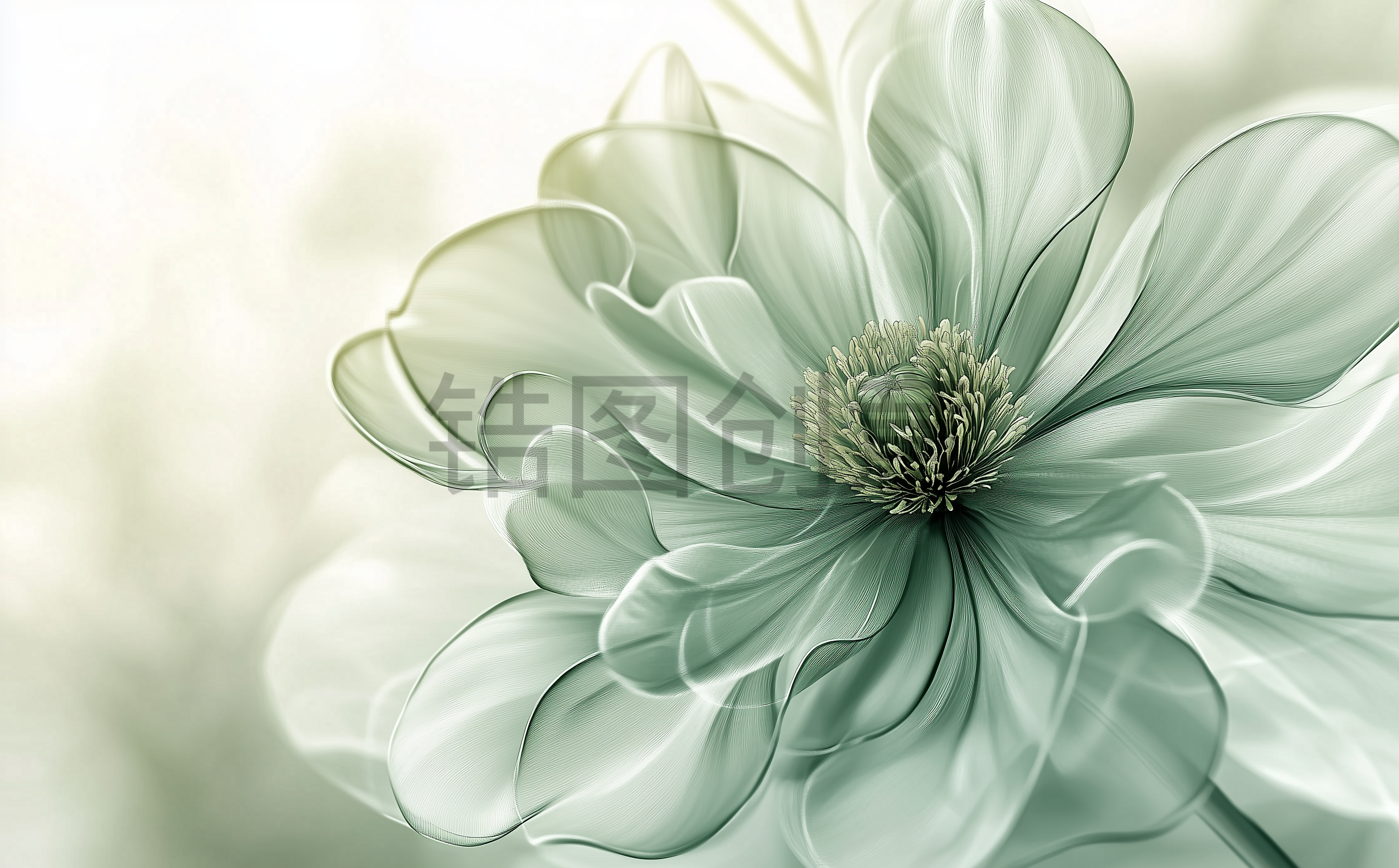 锆图创意-浅绿色透明花瓣花朵特写