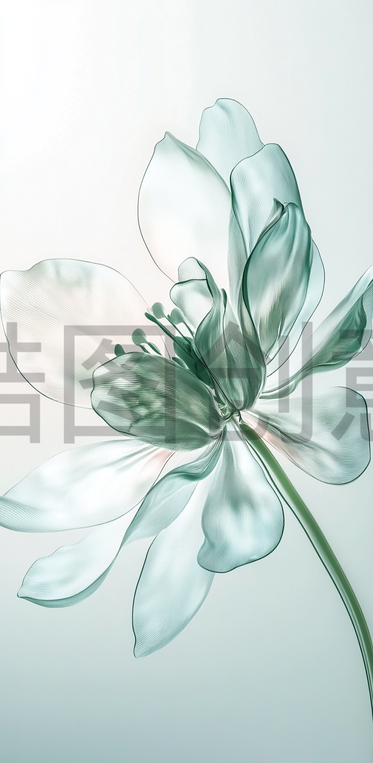 锆图创意-浅绿色透明花瓣花朵特写