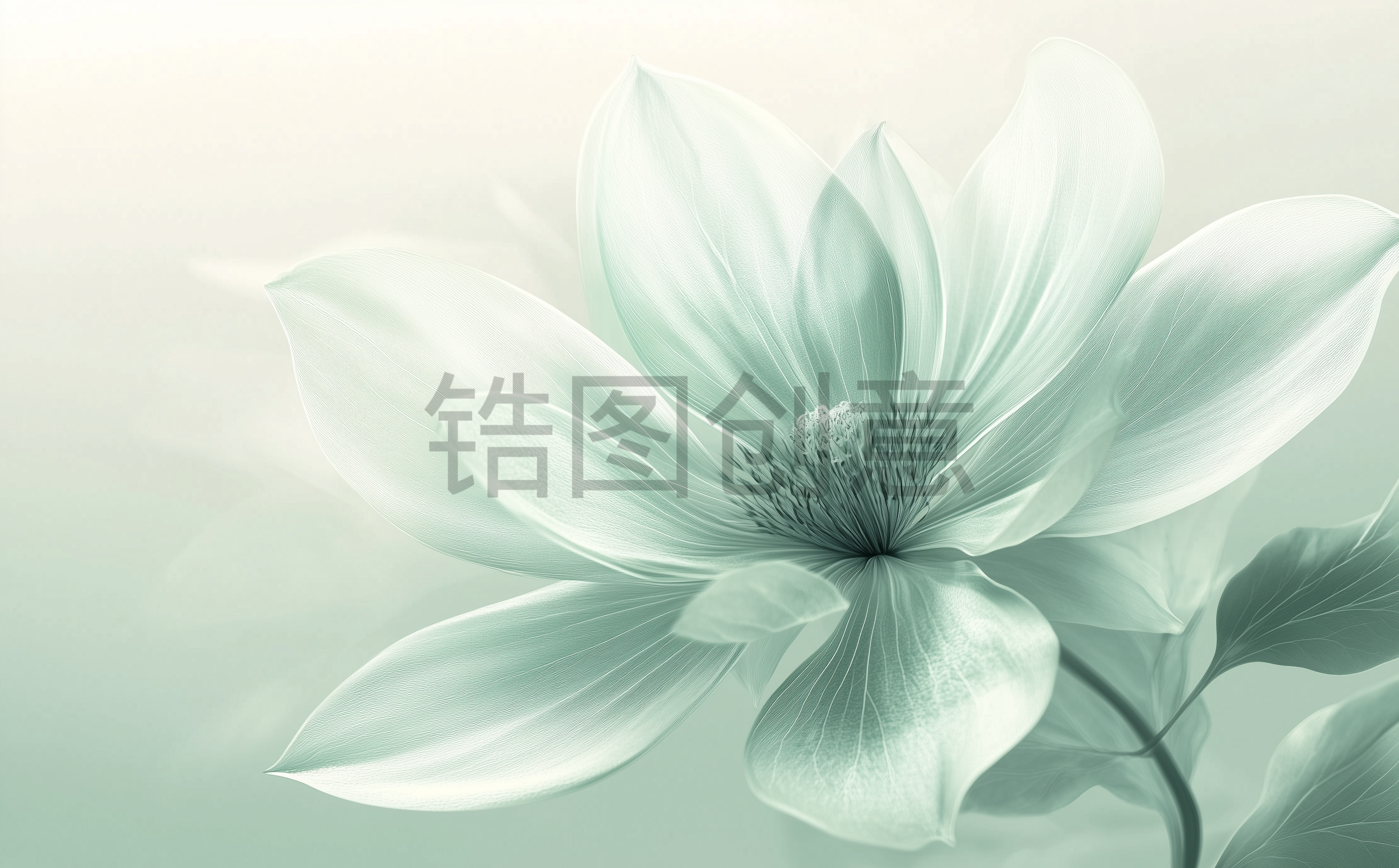 锆图创意-浅绿色透明花瓣花朵特写
