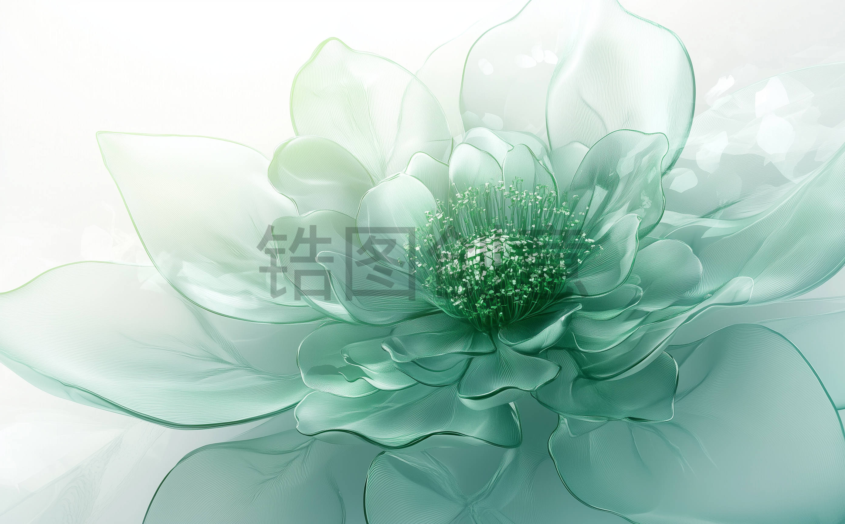 锆图创意-浅绿色3d透明花瓣花朵特写
