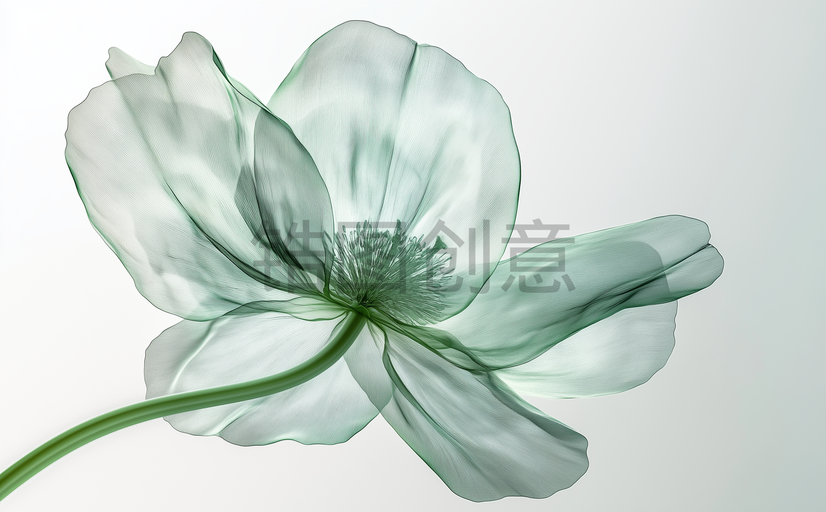 锆图创意-浅绿色3d透明花瓣花朵特写
