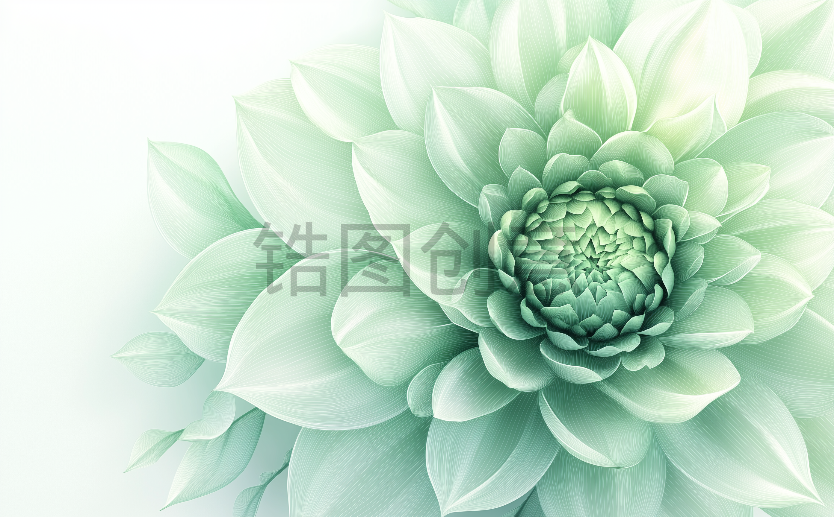 锆图创意-浅绿色3d花瓣花朵特写